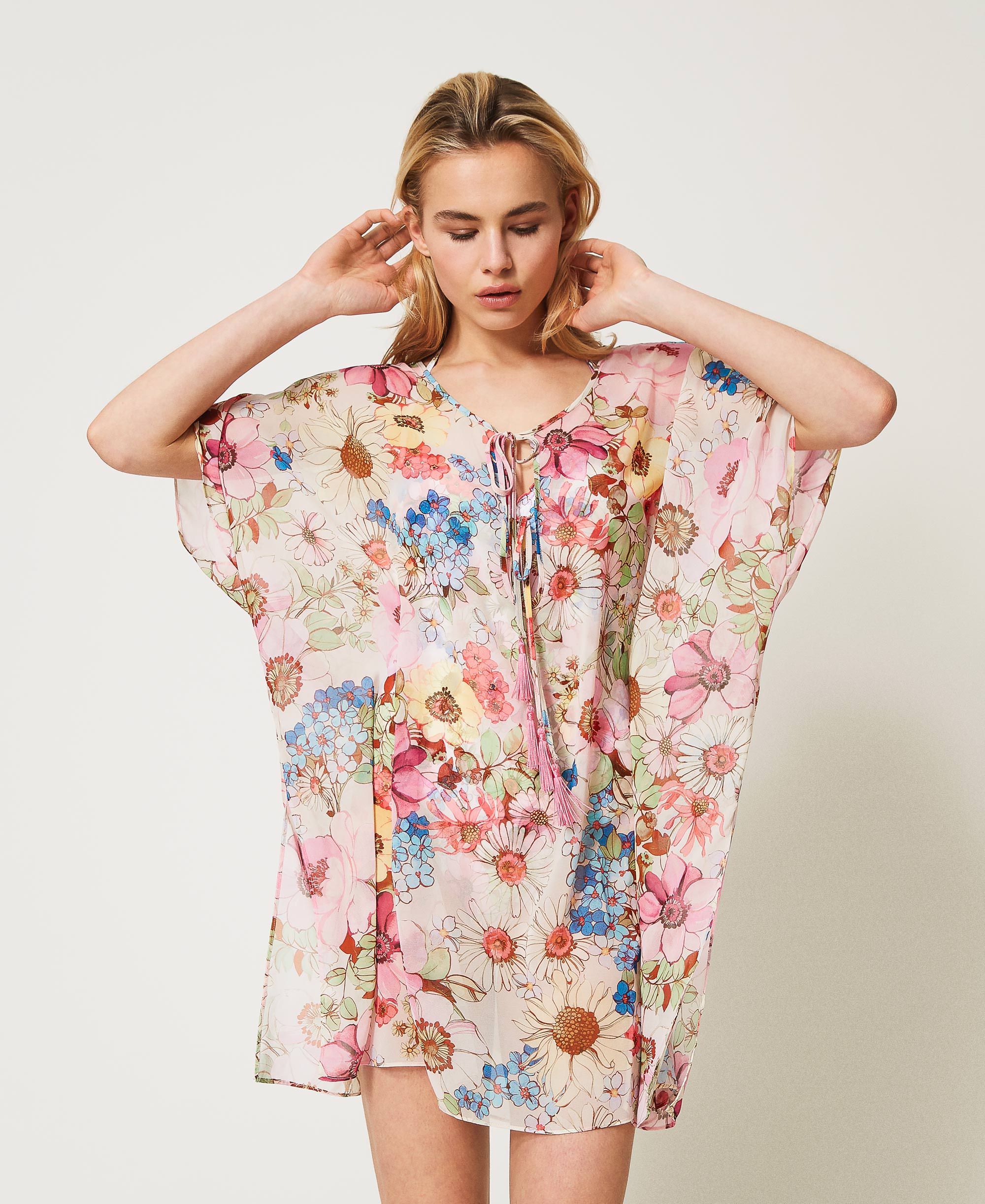 Floral print kaftan Woman, Fuchsia | TWINSET Milano