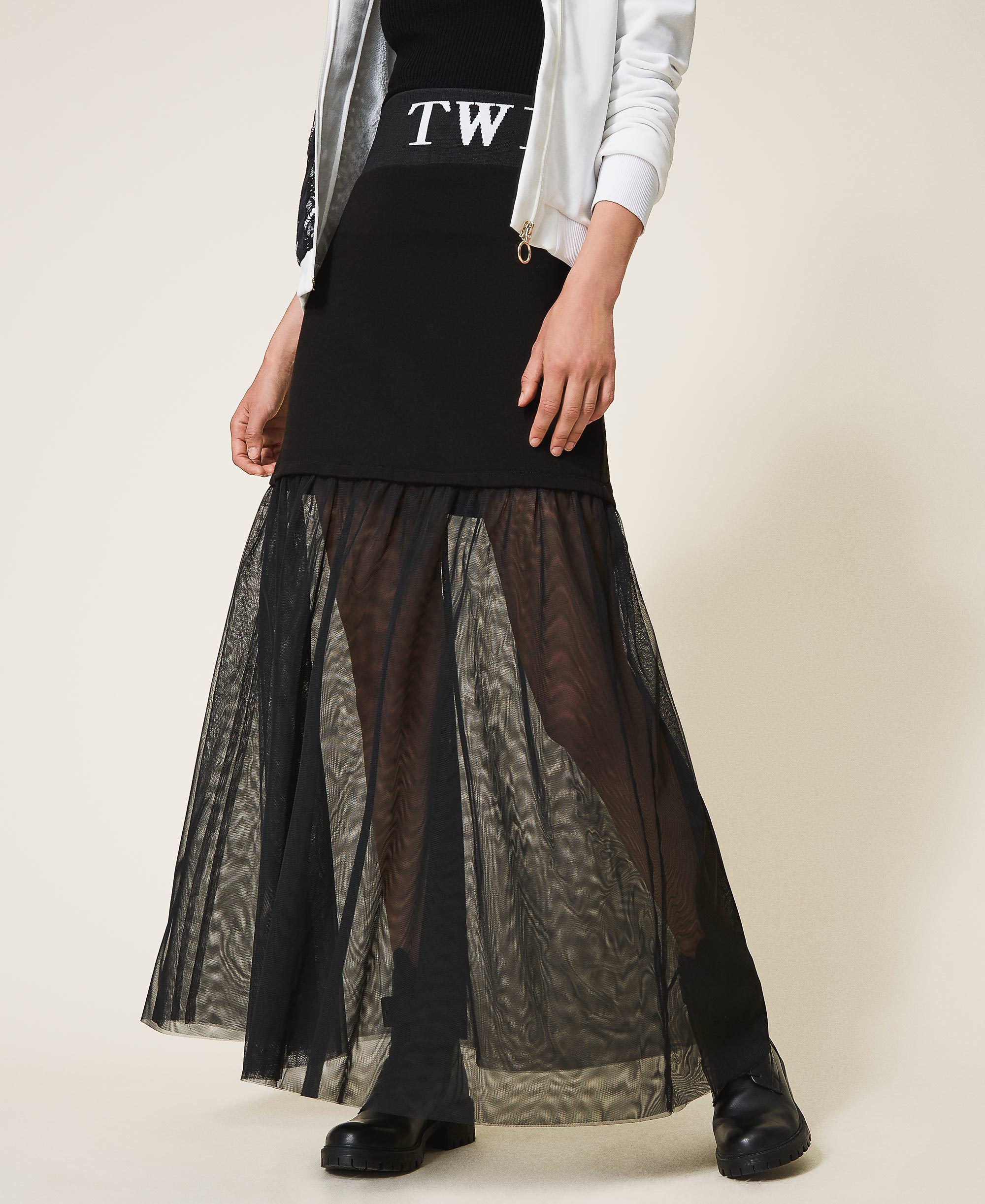 Long Skirt With Tulle Woman Black Twinset Milano 0187