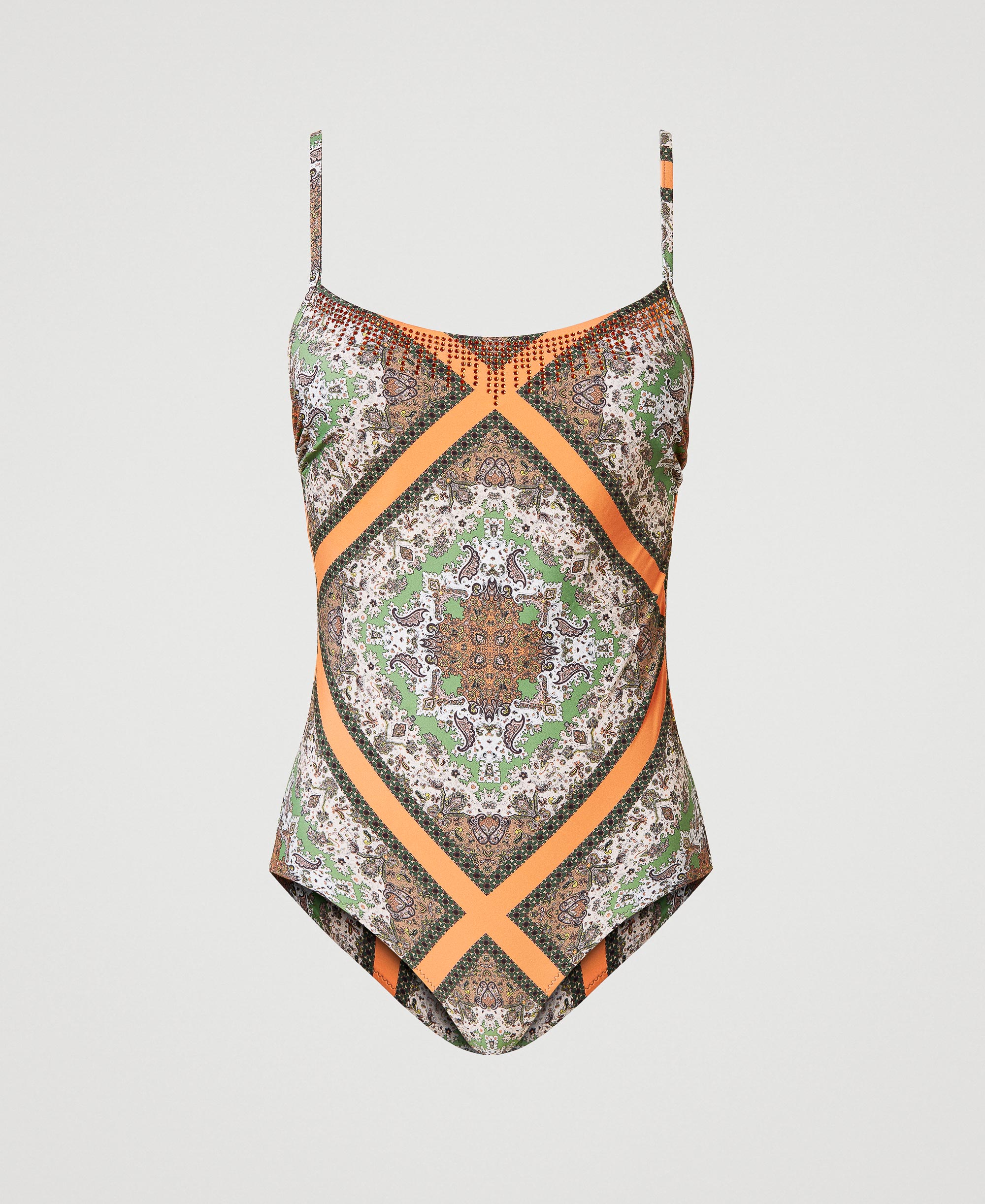 One Piece Swimsuit With Scarf Print Woman Orange Twinset Milano 