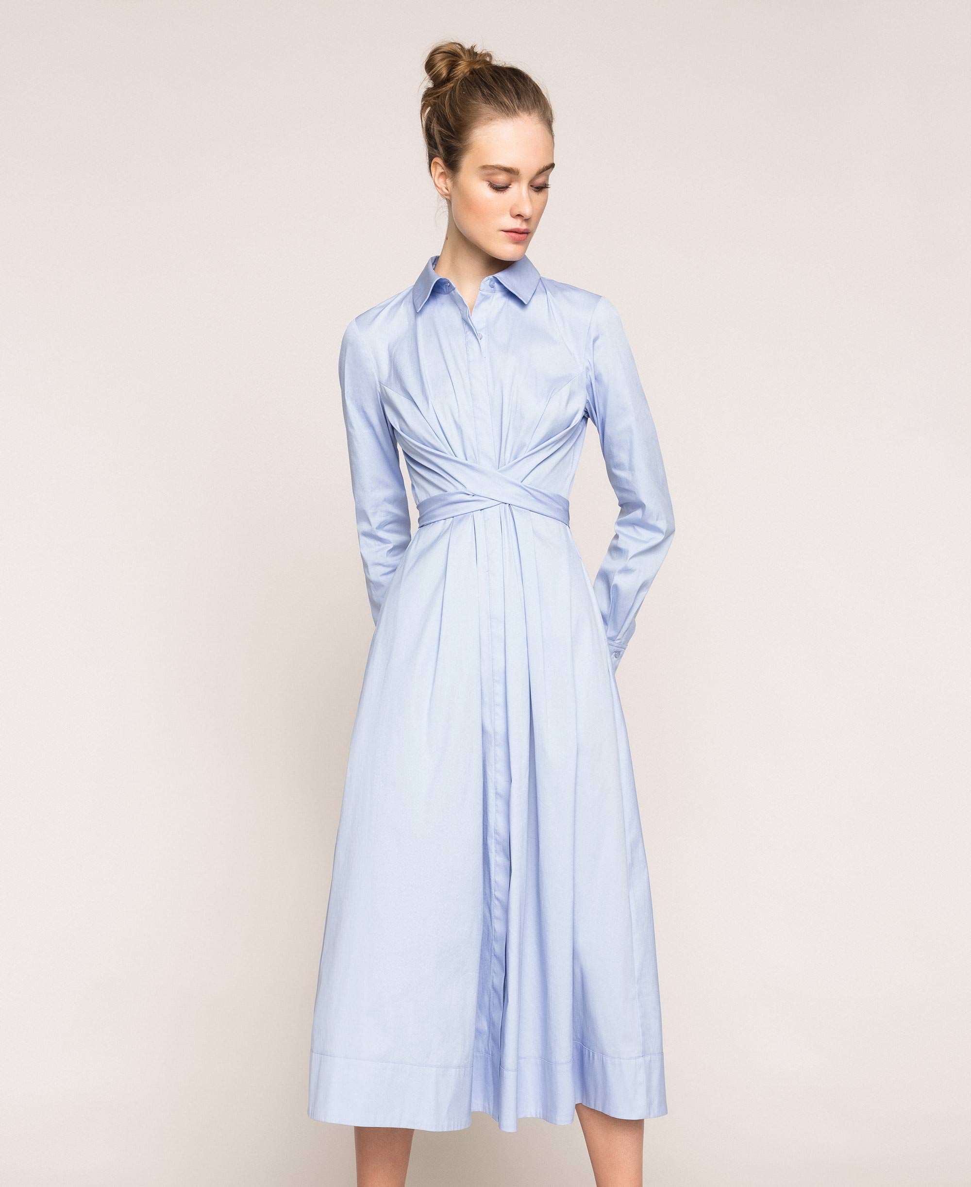 Long Poplin Shirt Dress Woman Blue Twinset Milano 0883