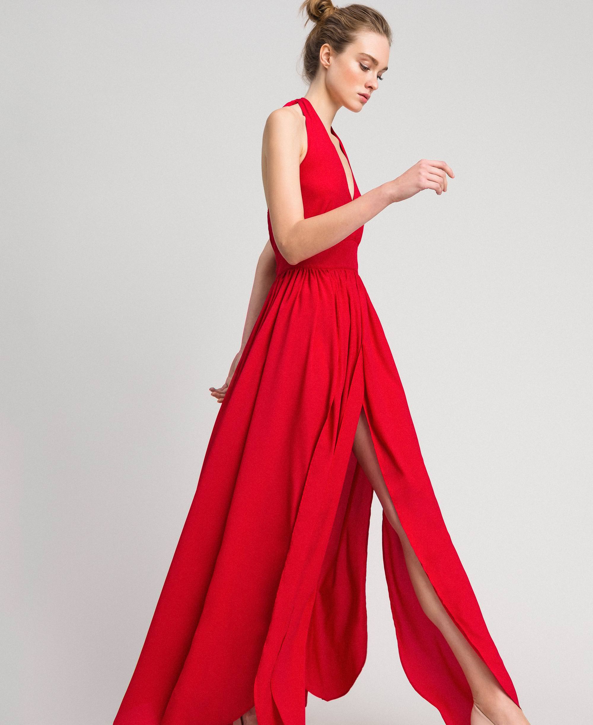 Long Dress In Crêpe De Chine Woman Red Twinset Milano
