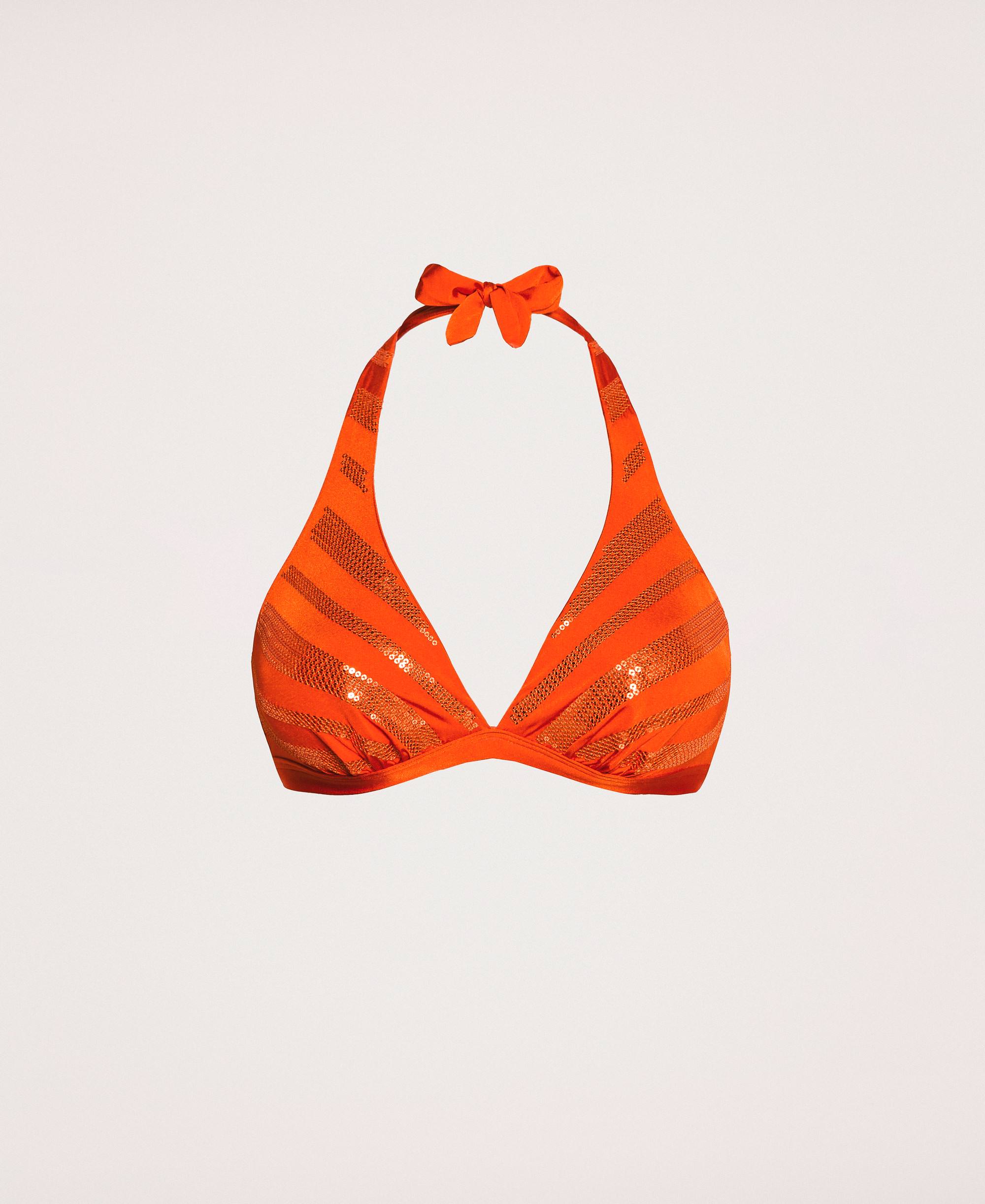Triangle bikini top with sequins Woman, Orange | TWINSET Milano