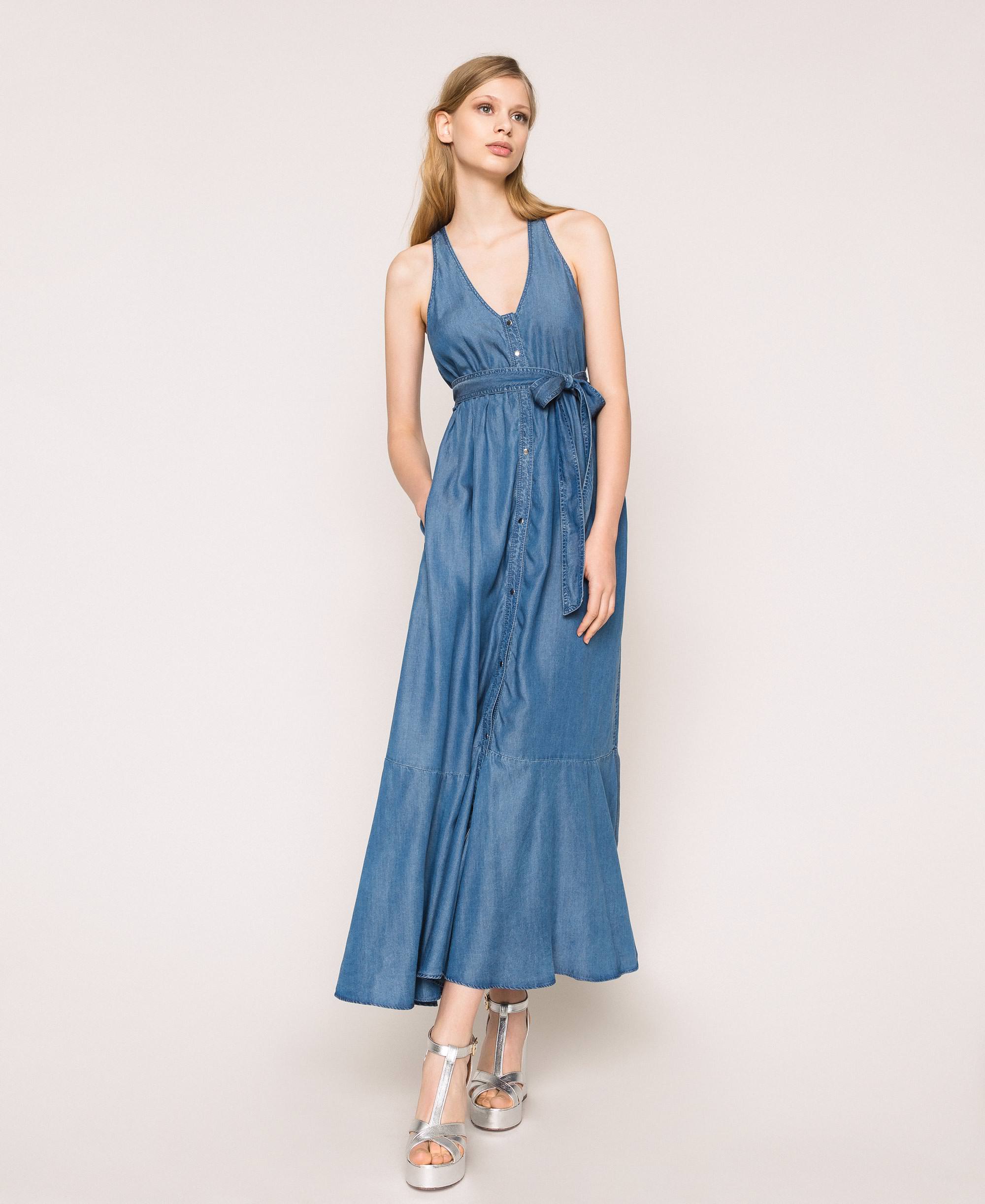 Robe longue en jean souple Femme, Bleu | TWINSET Milano