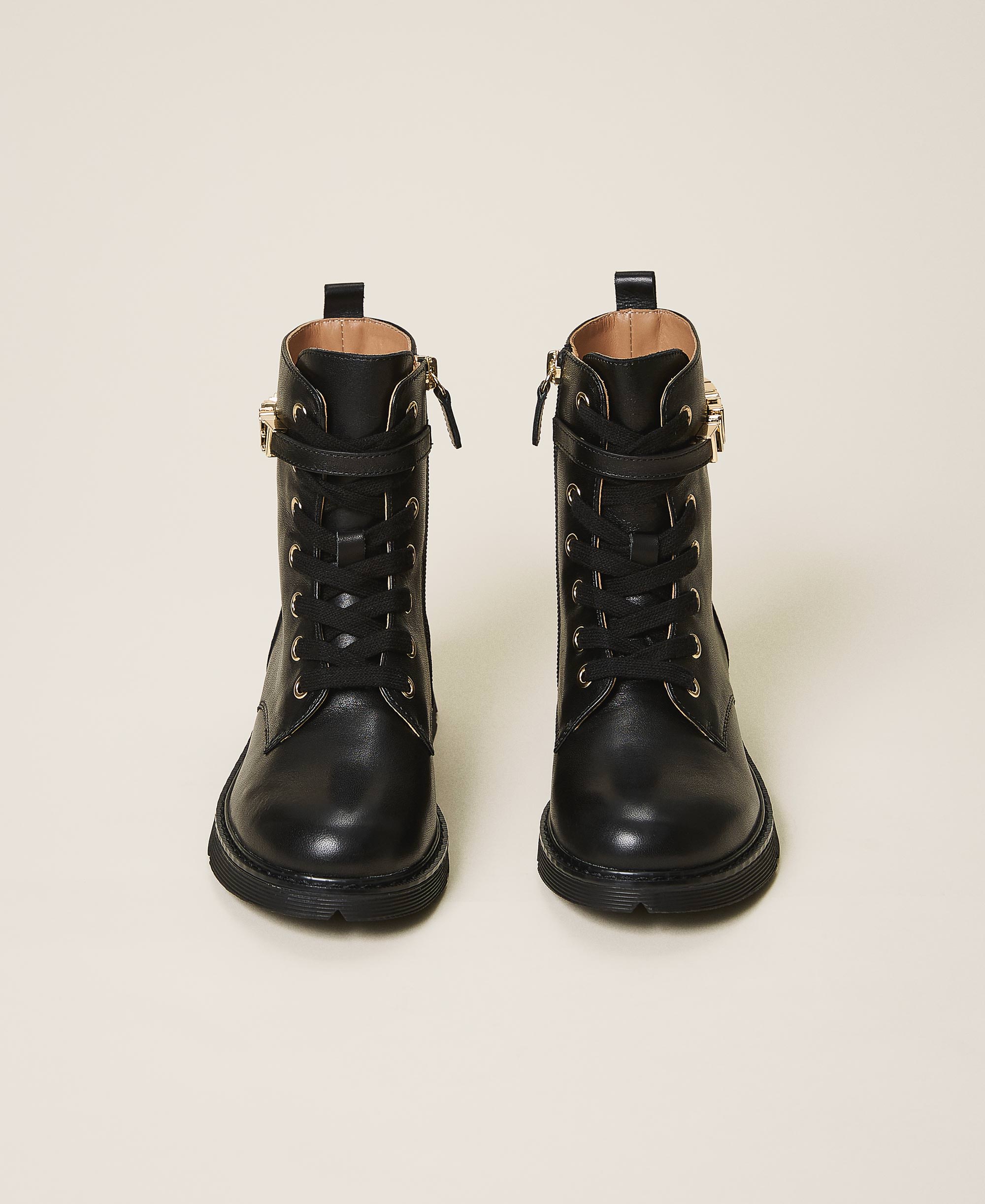 Leather combat boots with logo Child 