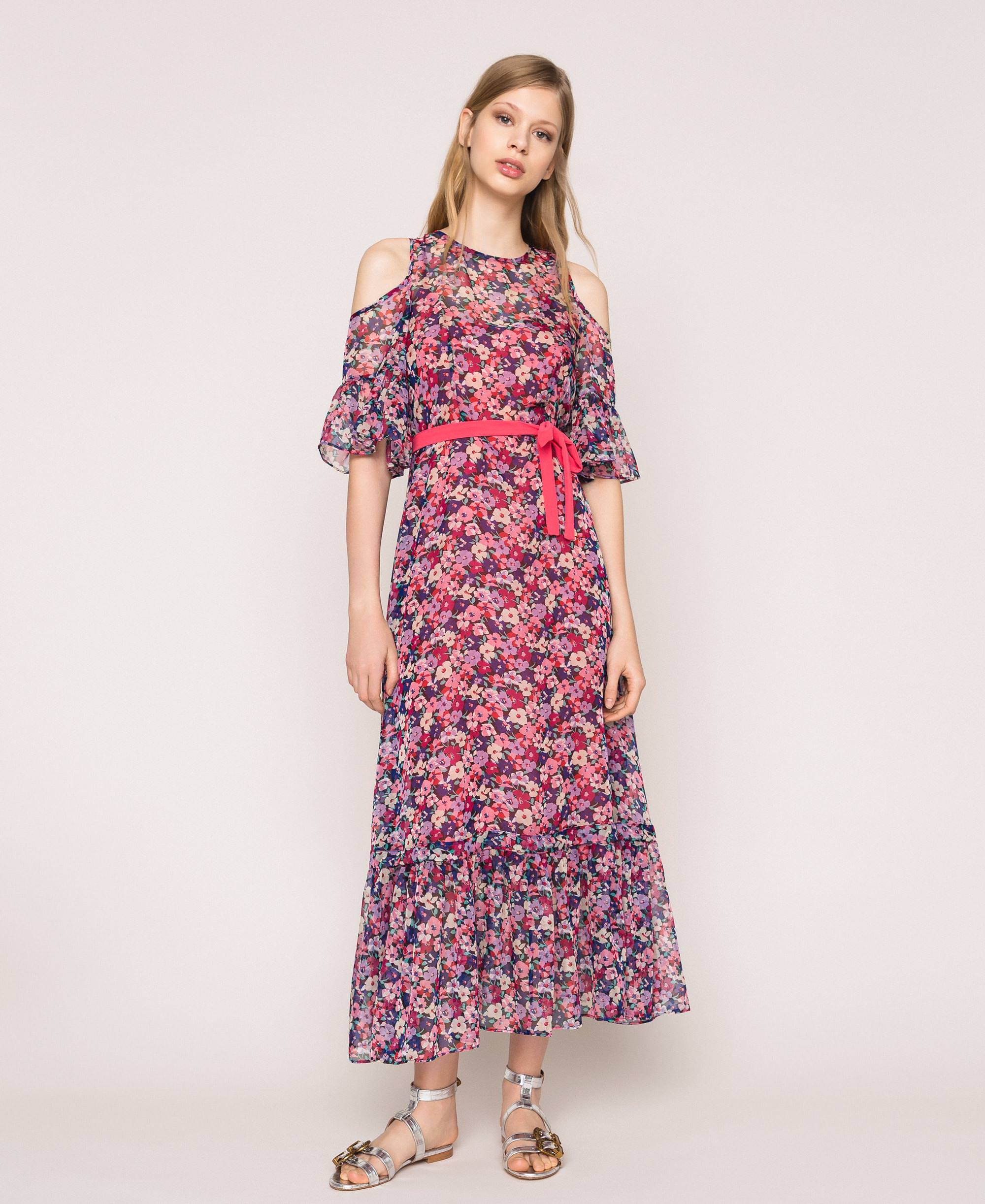 Abito lungo in chiffon a fiori Donna, Rosso | TWINSET Milano