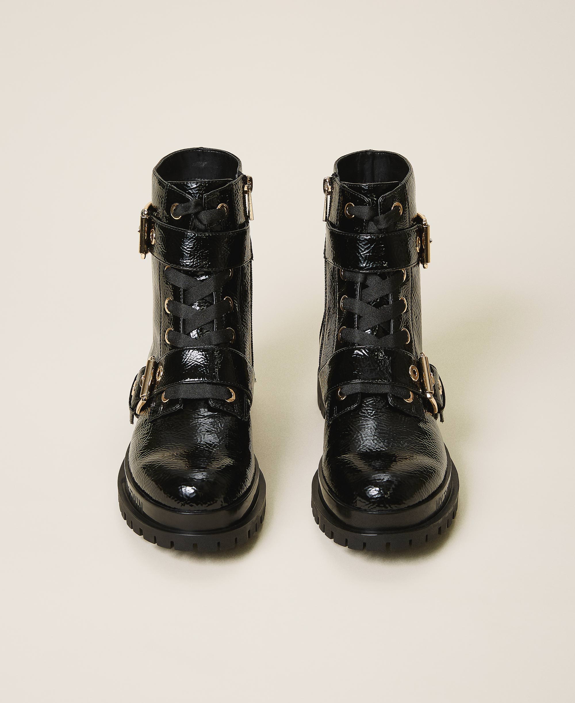 patent biker boots