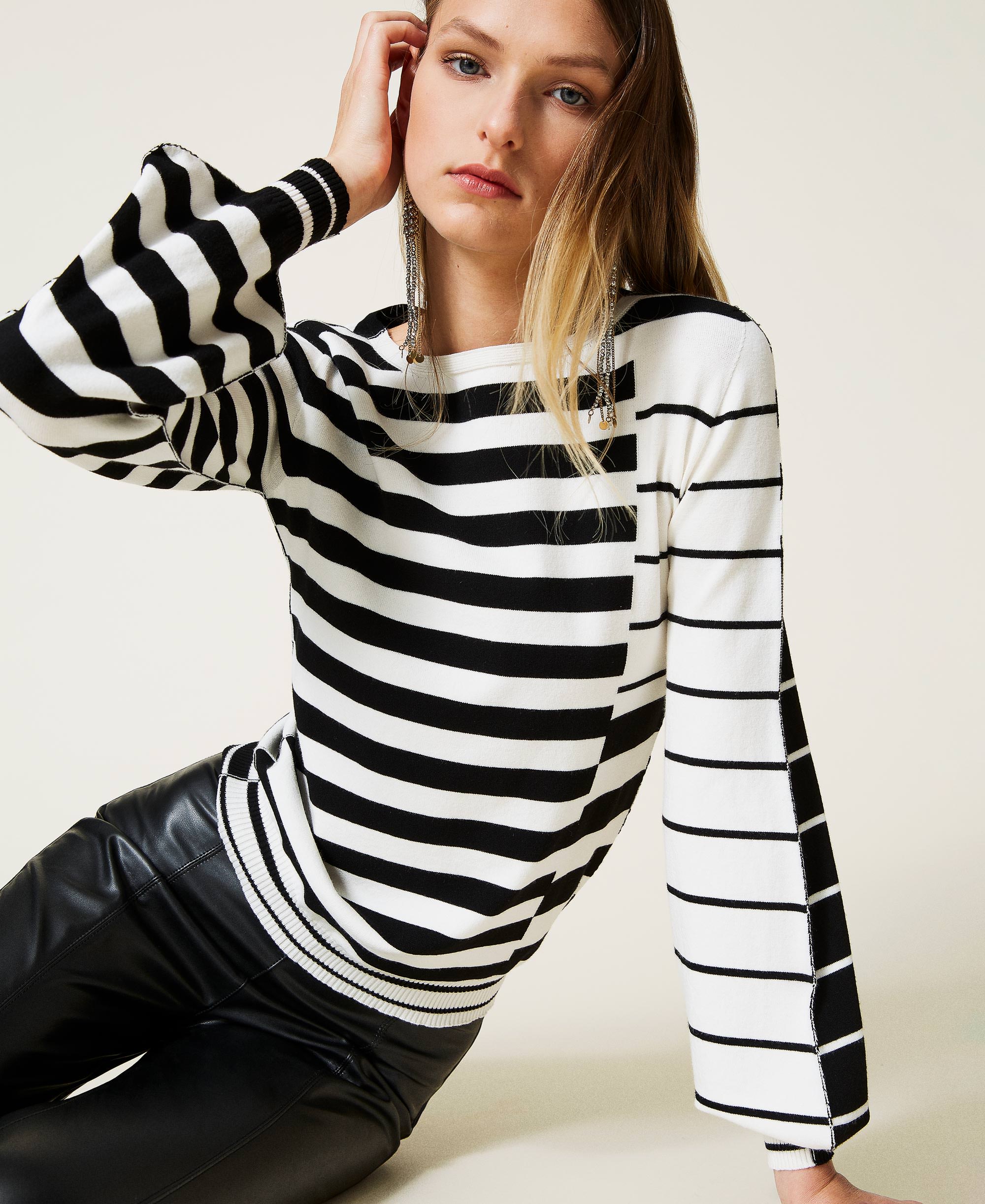 Jumper with mixed jacquard stripes Woman, Black | TWINSET Milano