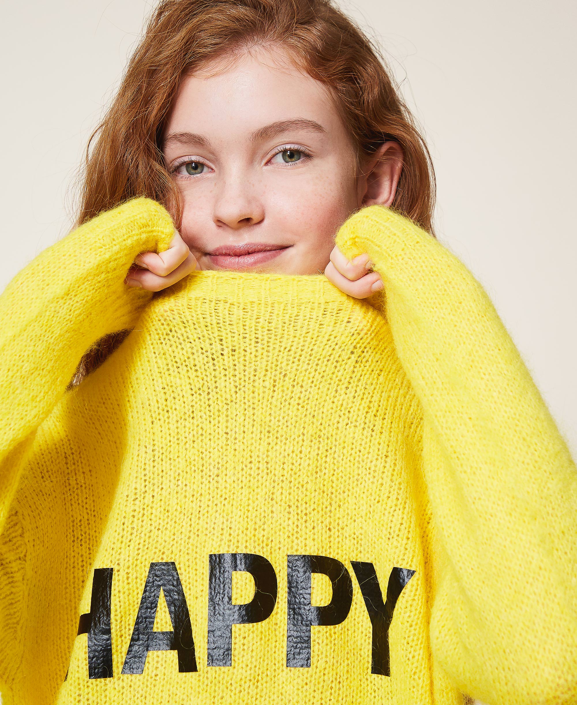 Mohair jumper with print Child, Yellow | TWINSET Milano