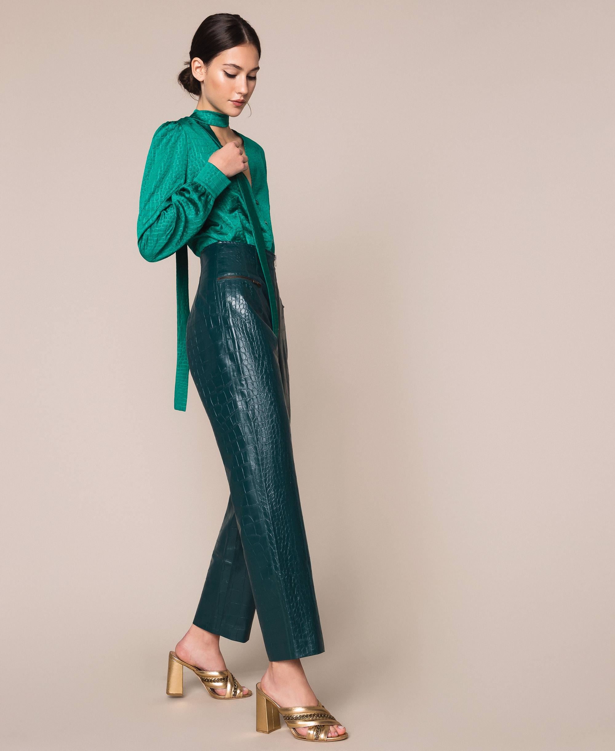 green leather look trousers