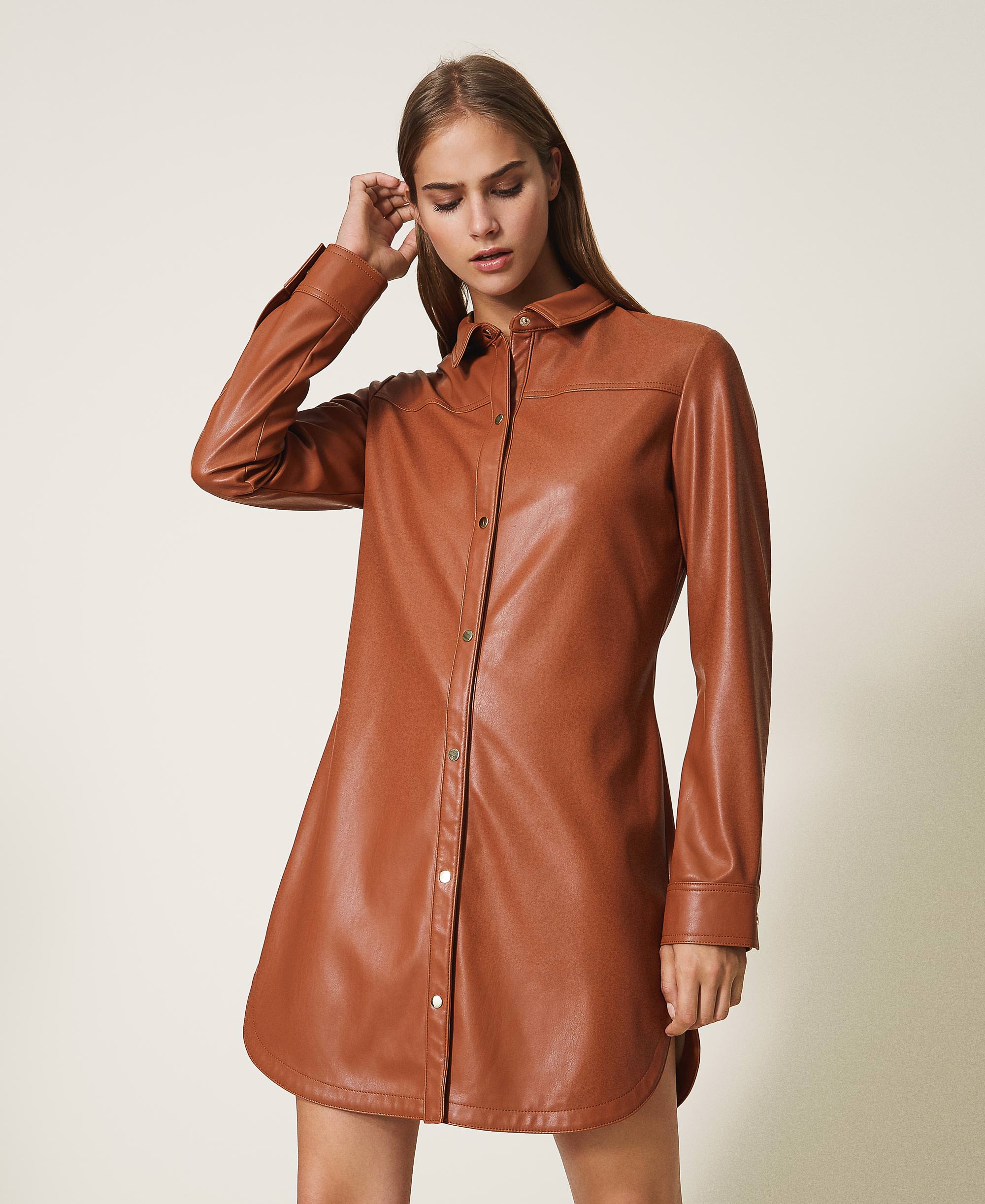 faux leather shirt dress