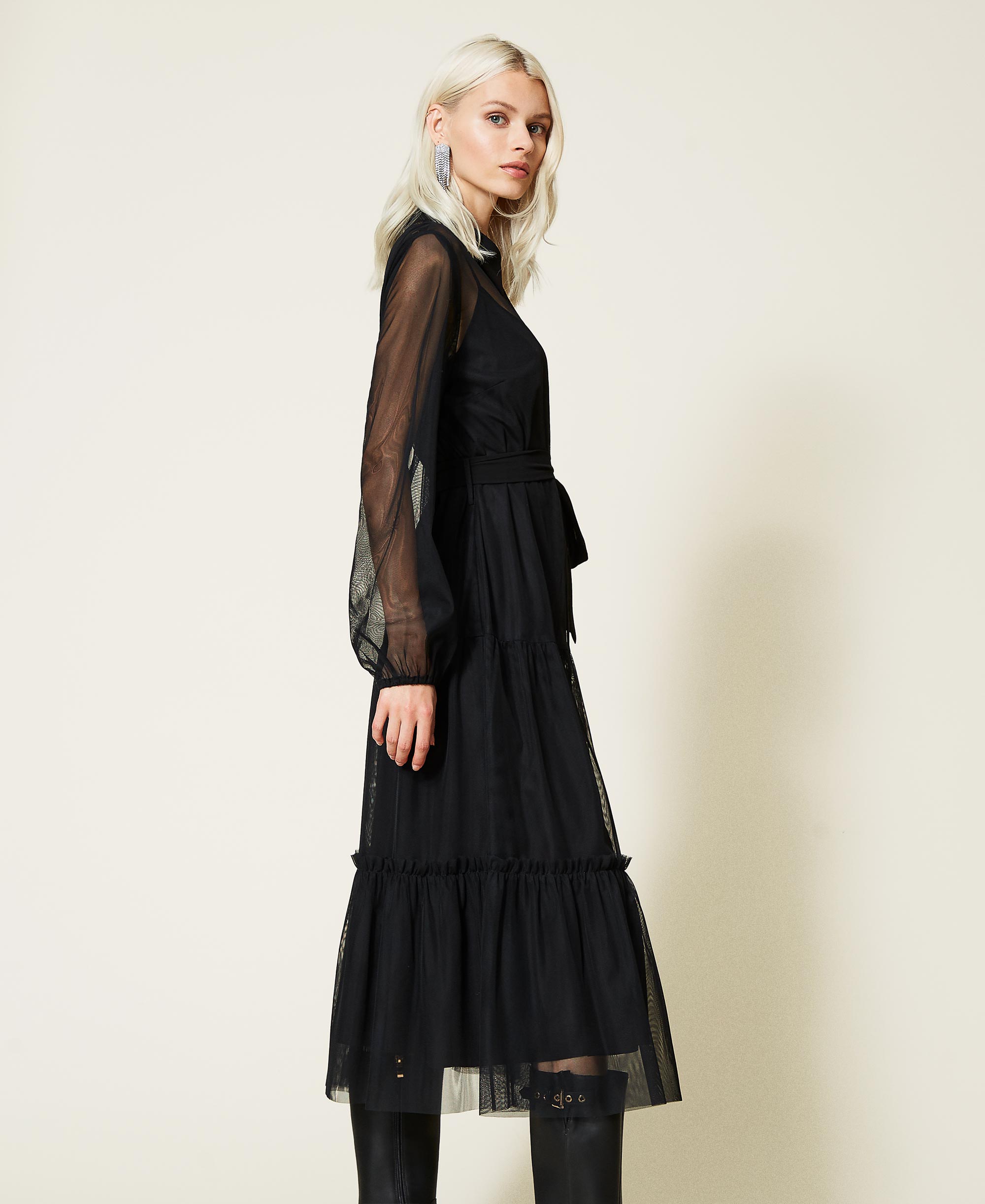 black tulle long sleeve dress