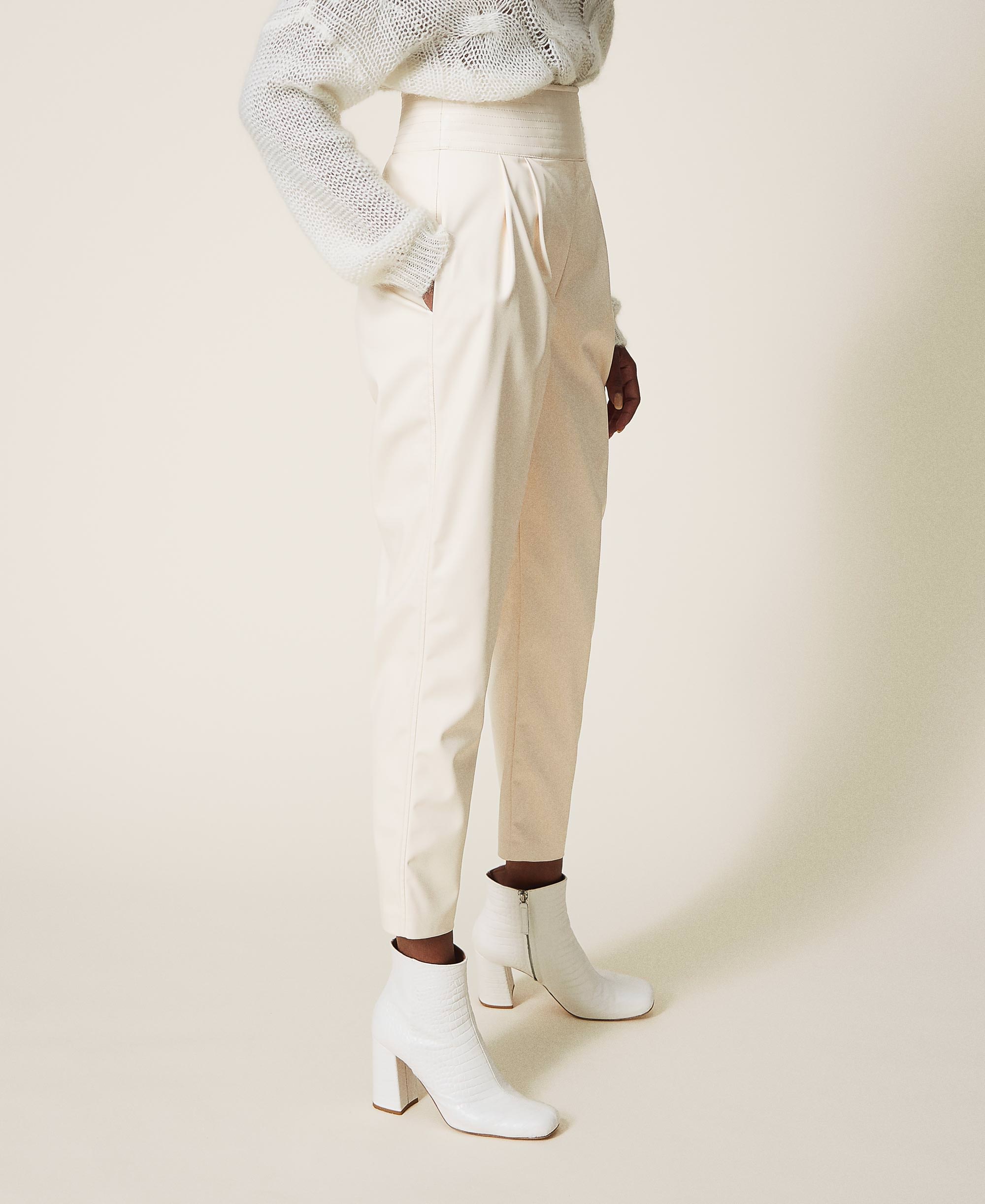 white leather look trousers