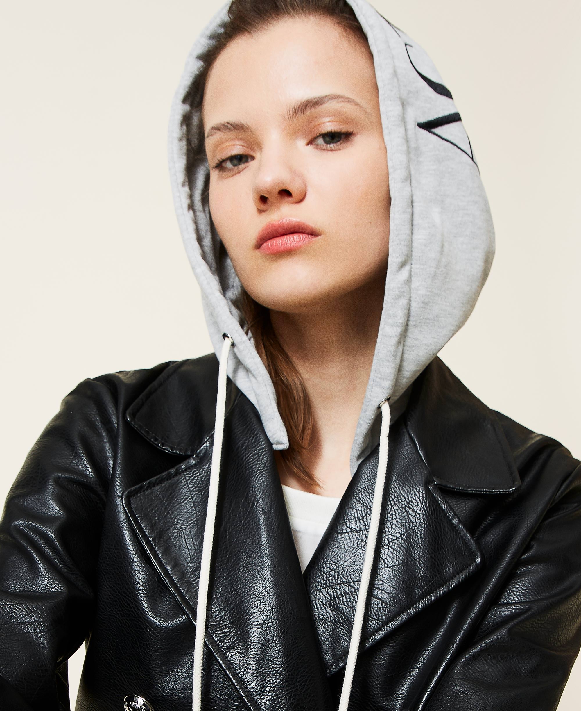 leather jacket with removable hood