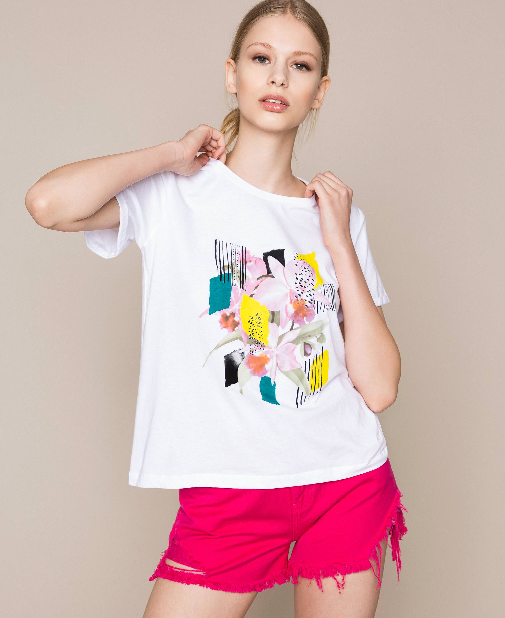 Camiseta con estampado de flores Mujer, Blanco  TWINSET Milano