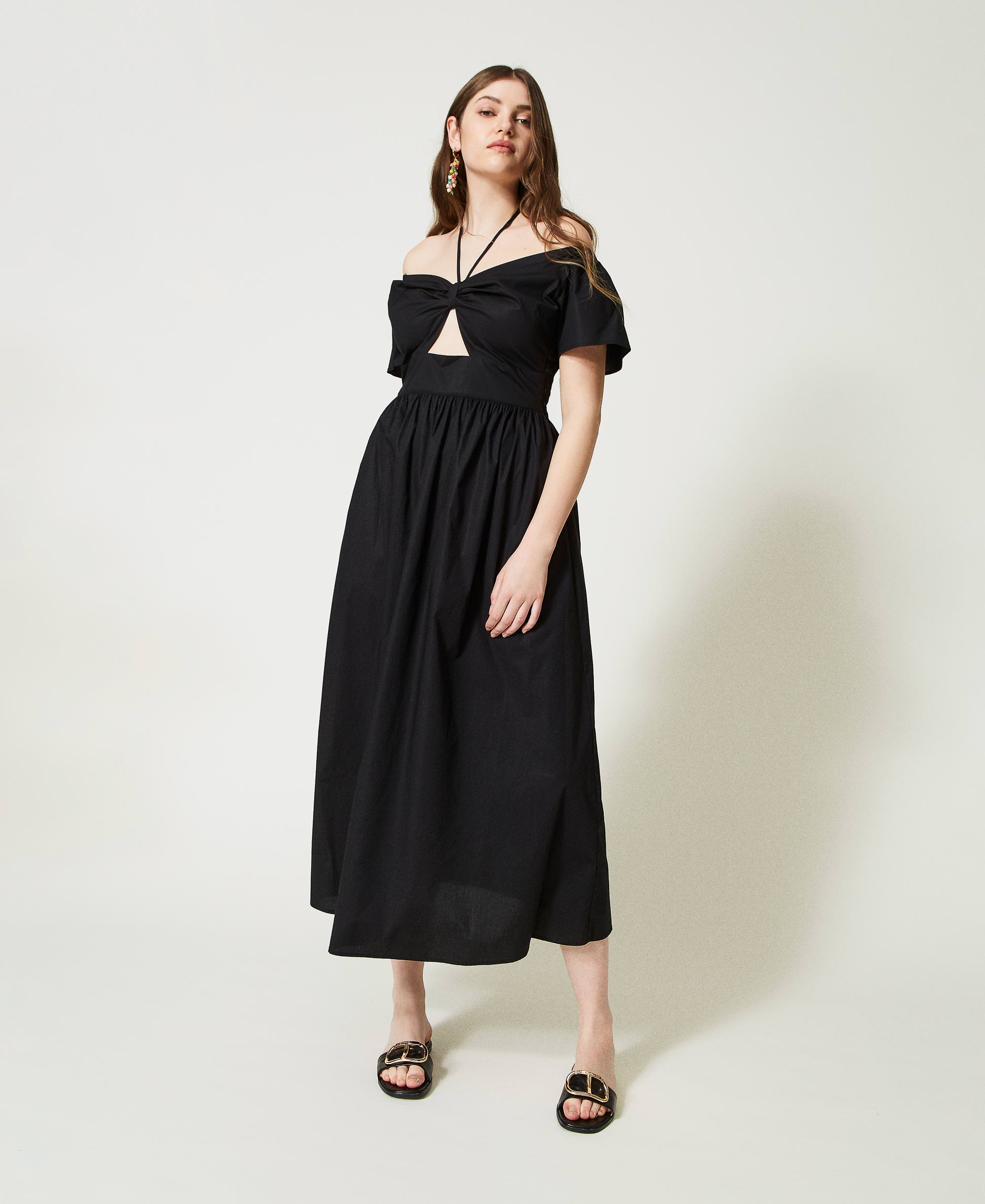 Long poplin dress with cutout Woman, Black | TWINSET Milano