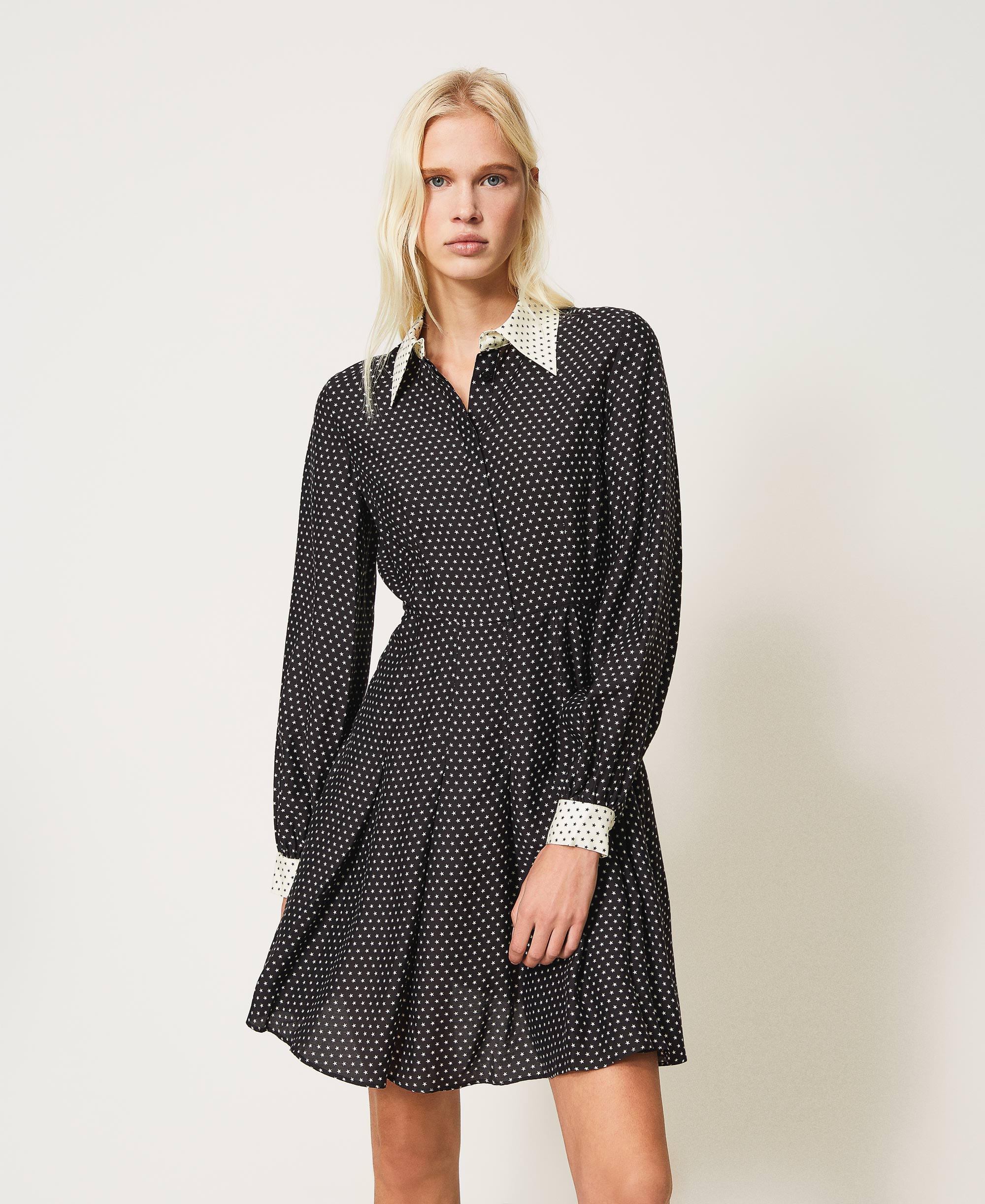 Silk blend dress with star motif Woman, Black | TWINSET Milano