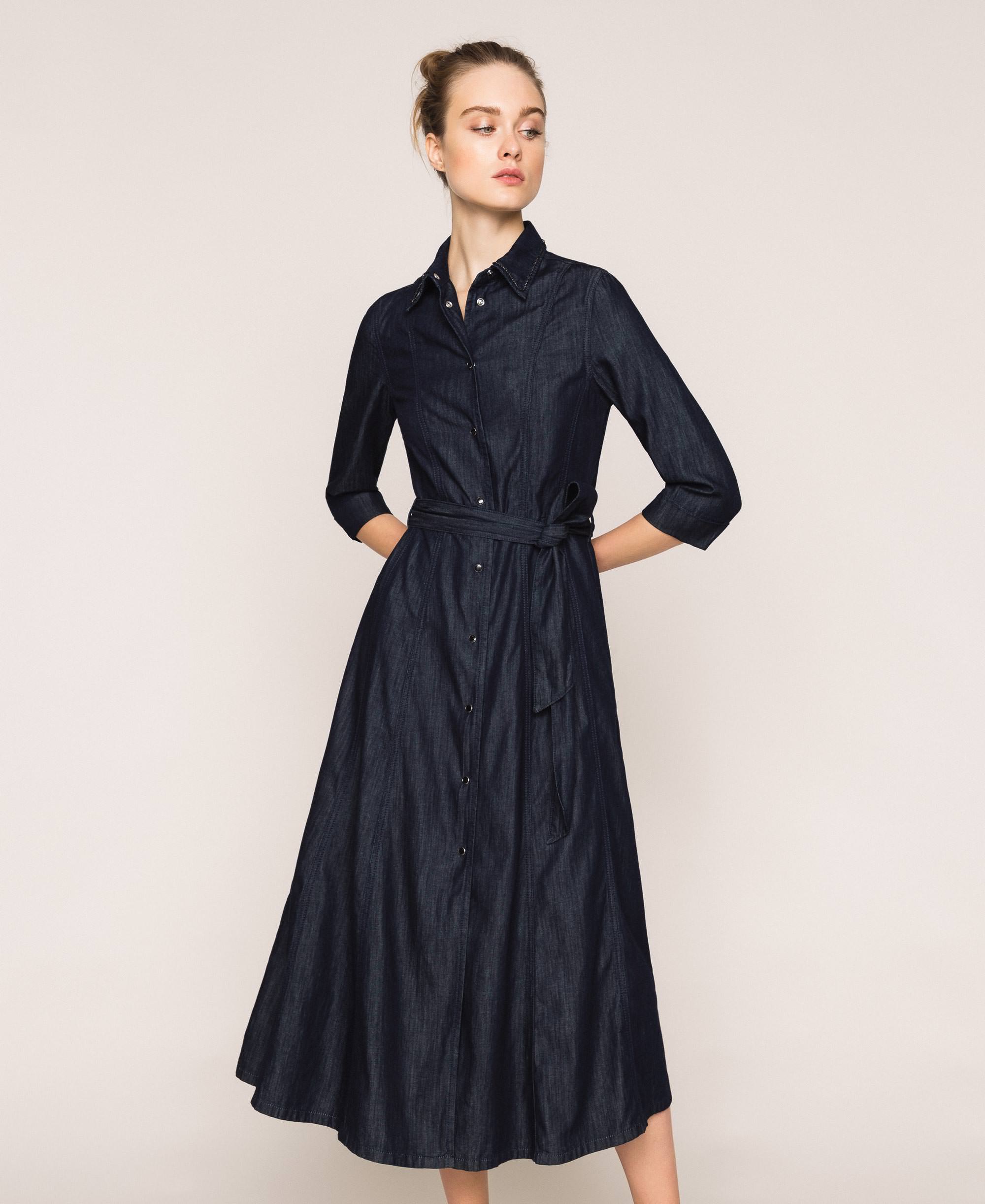 Long denim shirt dress Woman, Blue TWINSET Milano