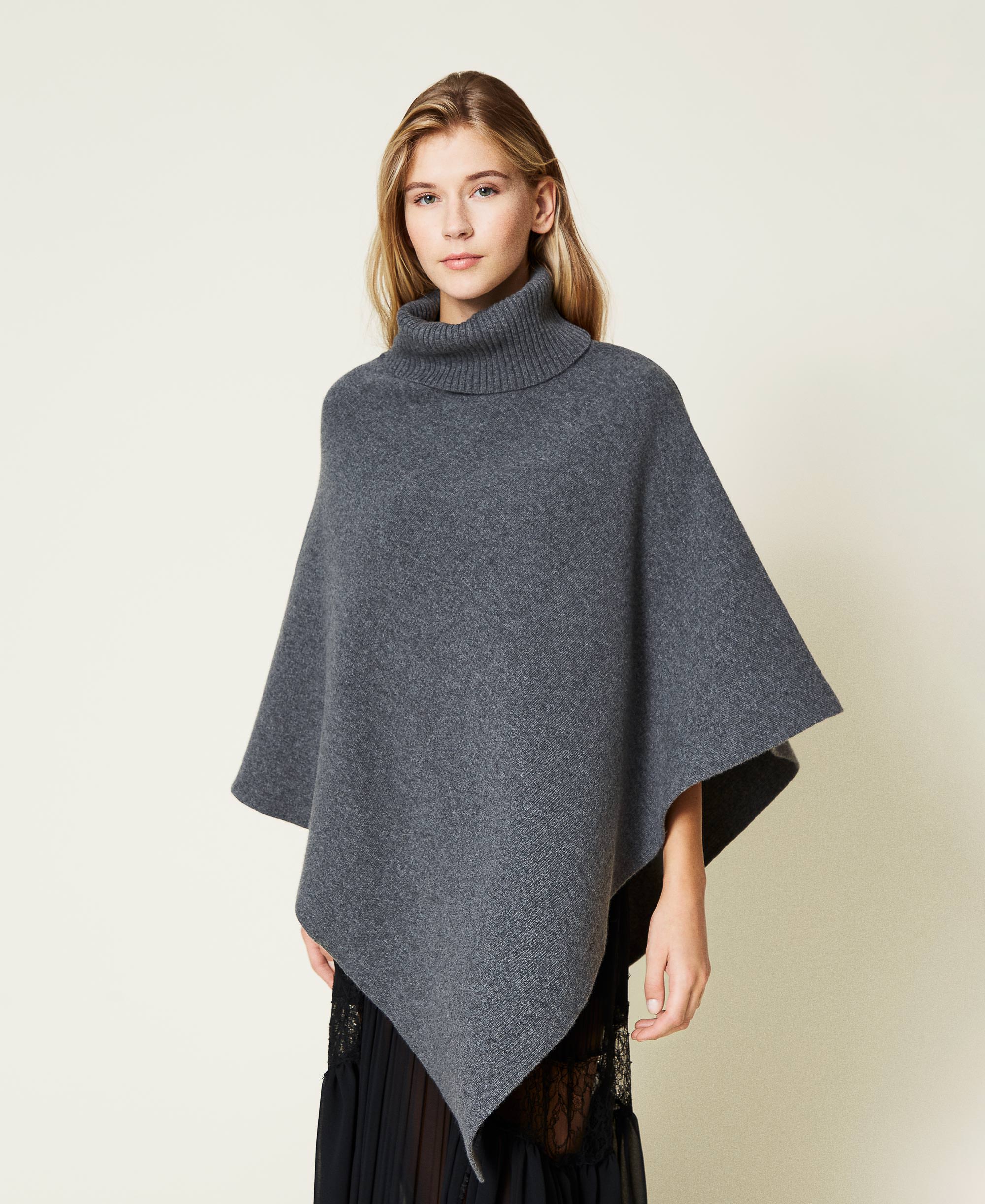 “Responsible” merino wool blend poncho