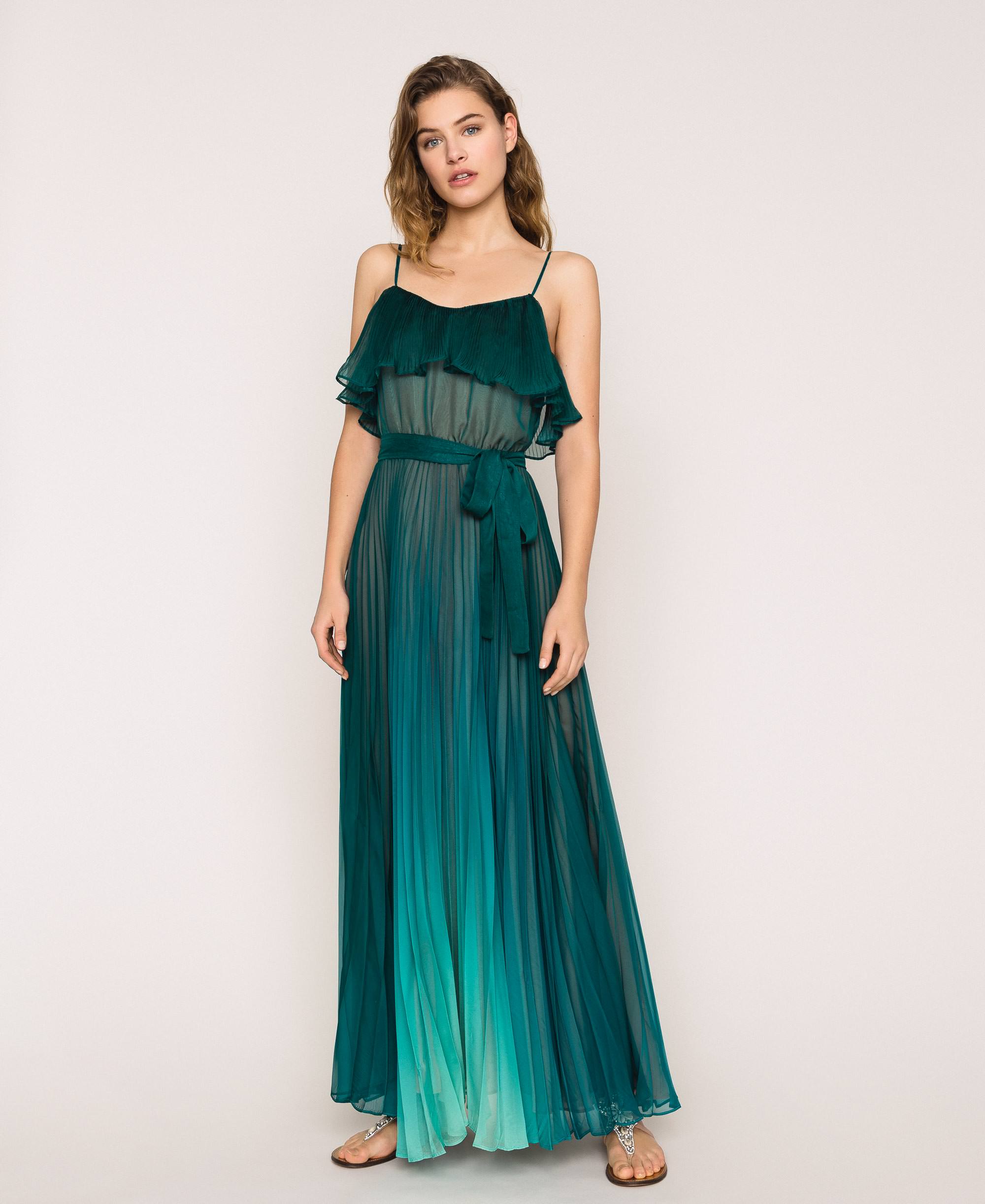 Robe longue en mousseline plissée Femme, Vert | TWINSET Milano