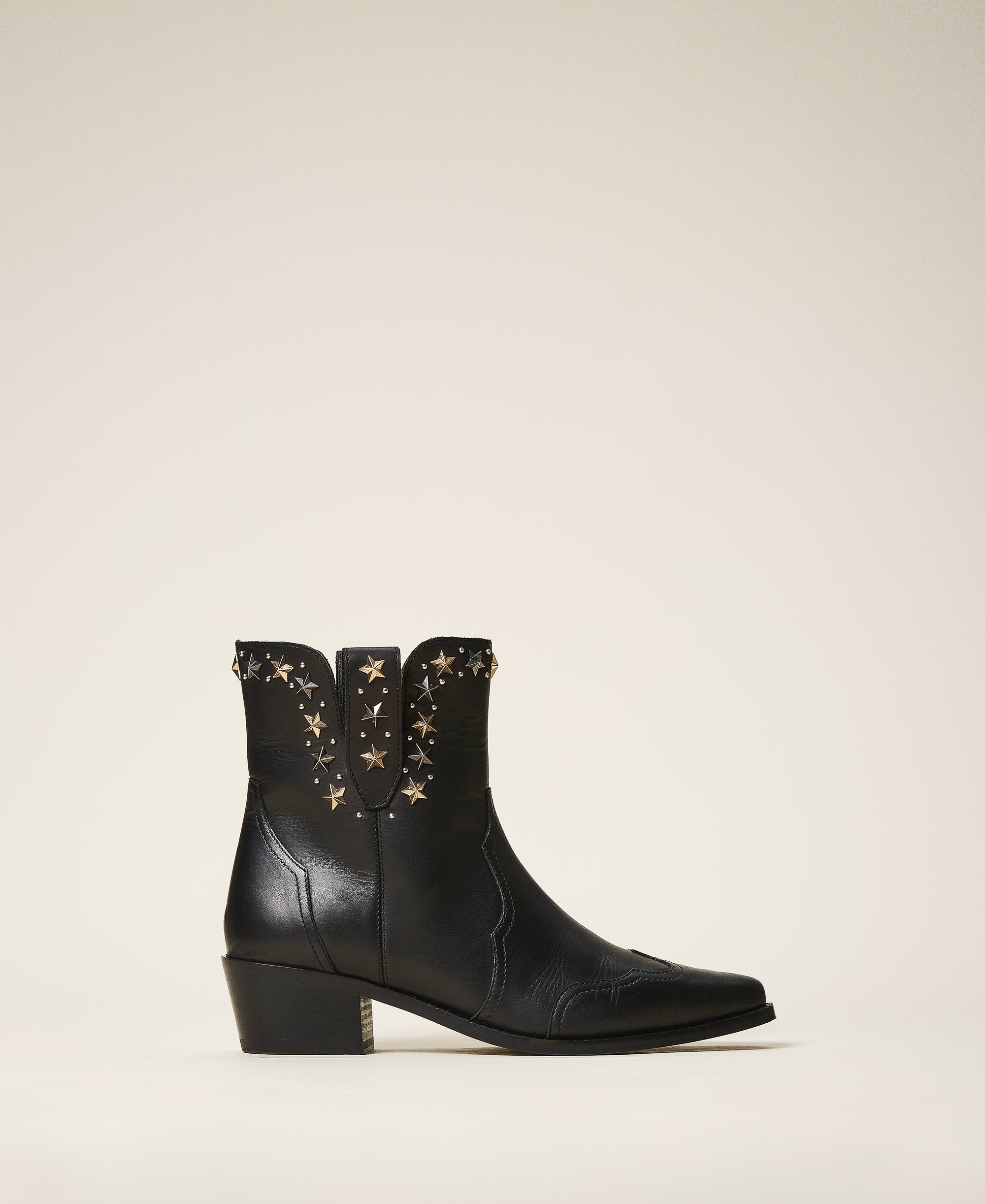 Leather ankle boots with studs
