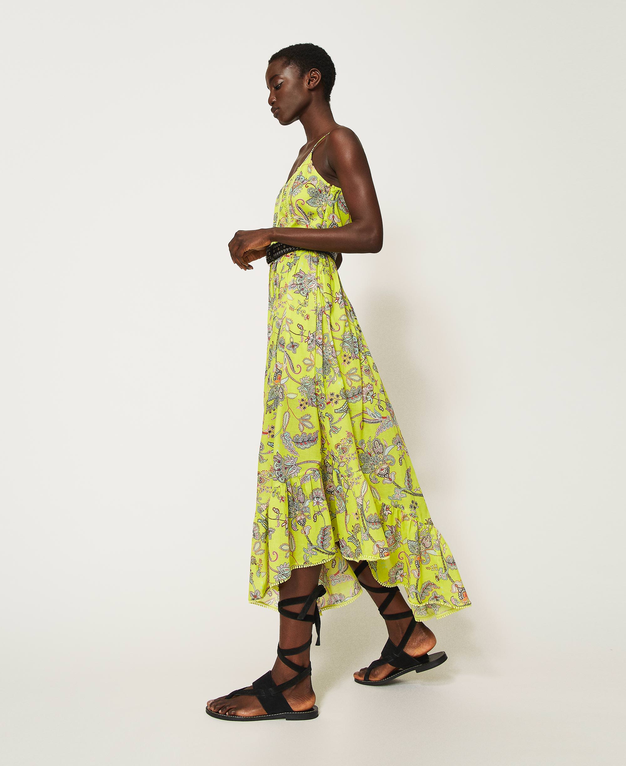 Muslin dress with floral print Woman, Yellow TWINSET Milano