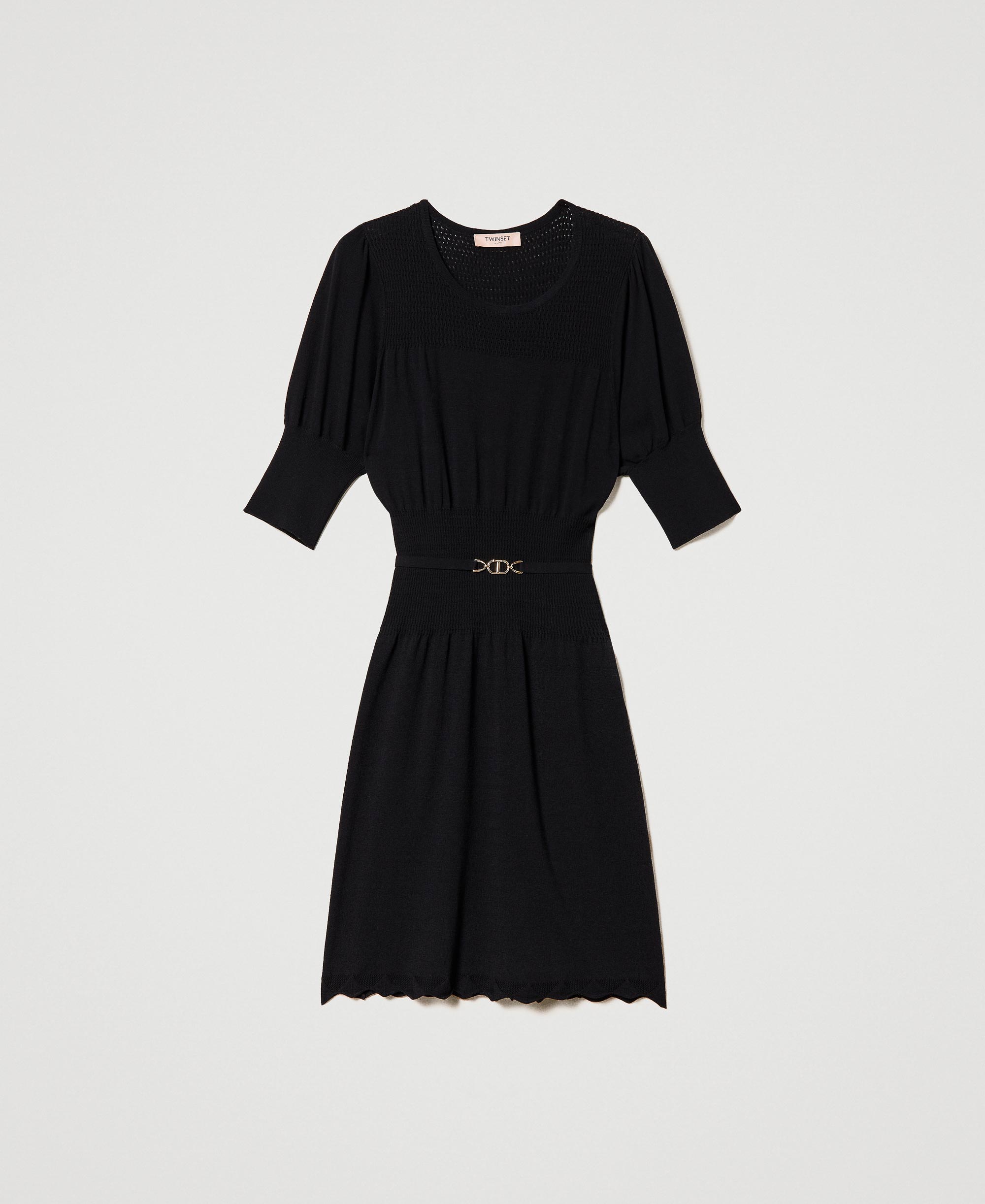 Knit dress with Oval t belt Woman, Black TWINSET Milano