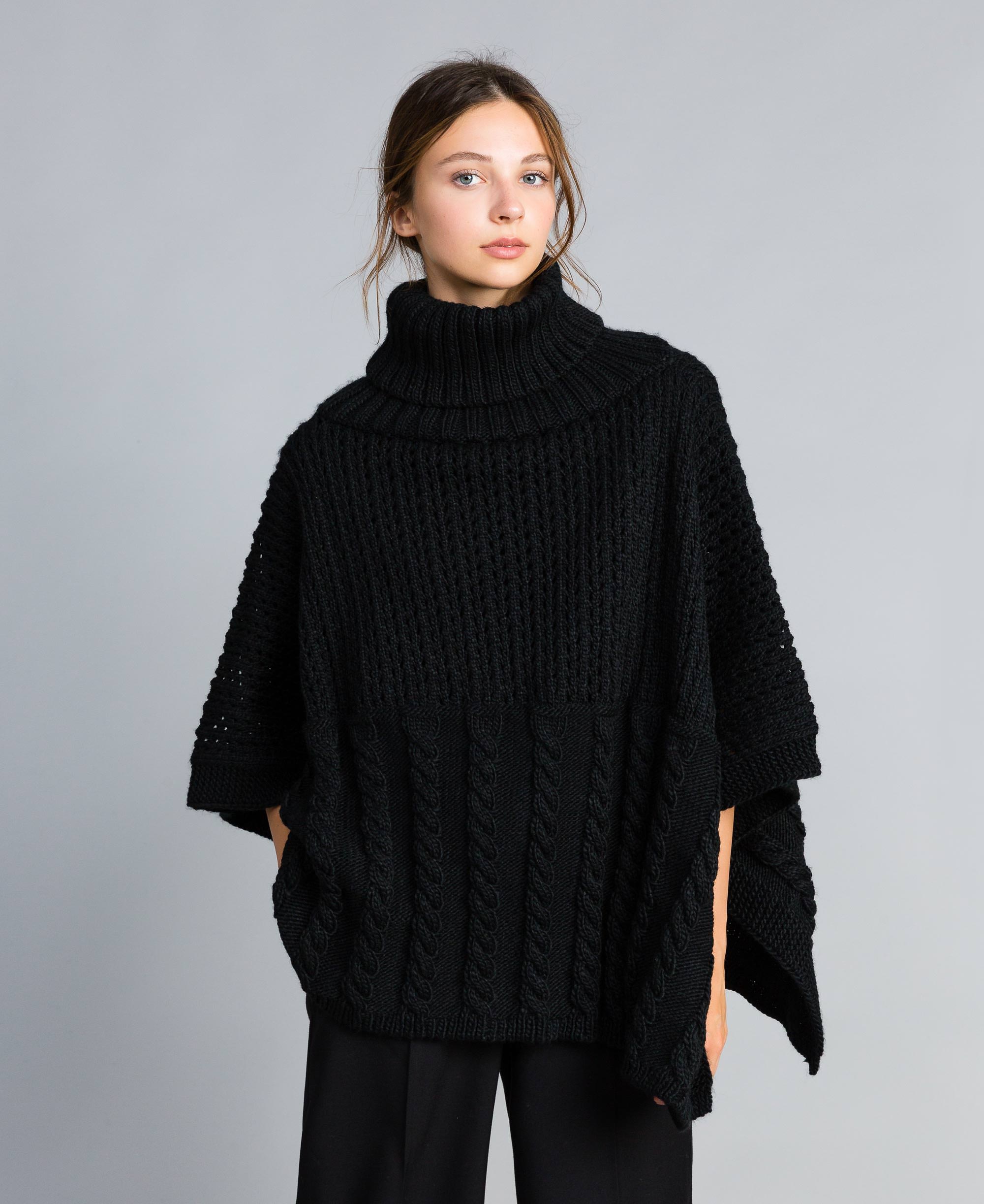 Mesh knitted poncho Woman, Black | TWINSET Milano