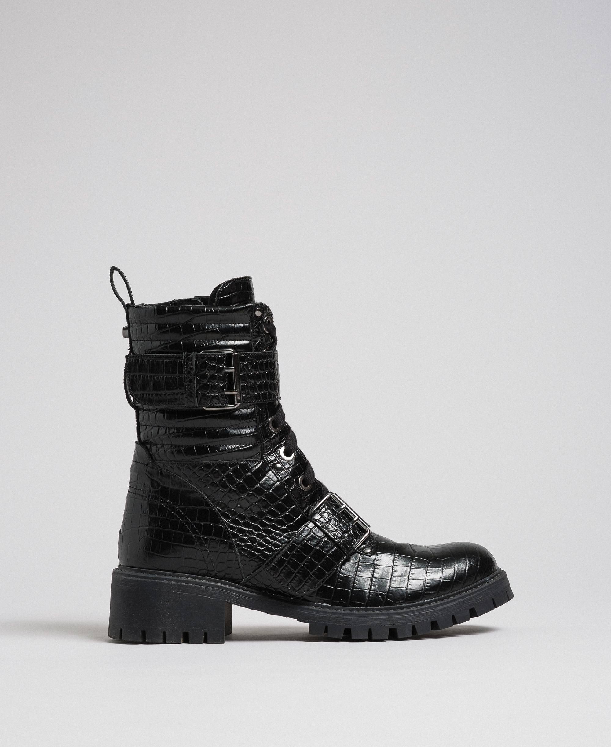 combat boot buckles croco black