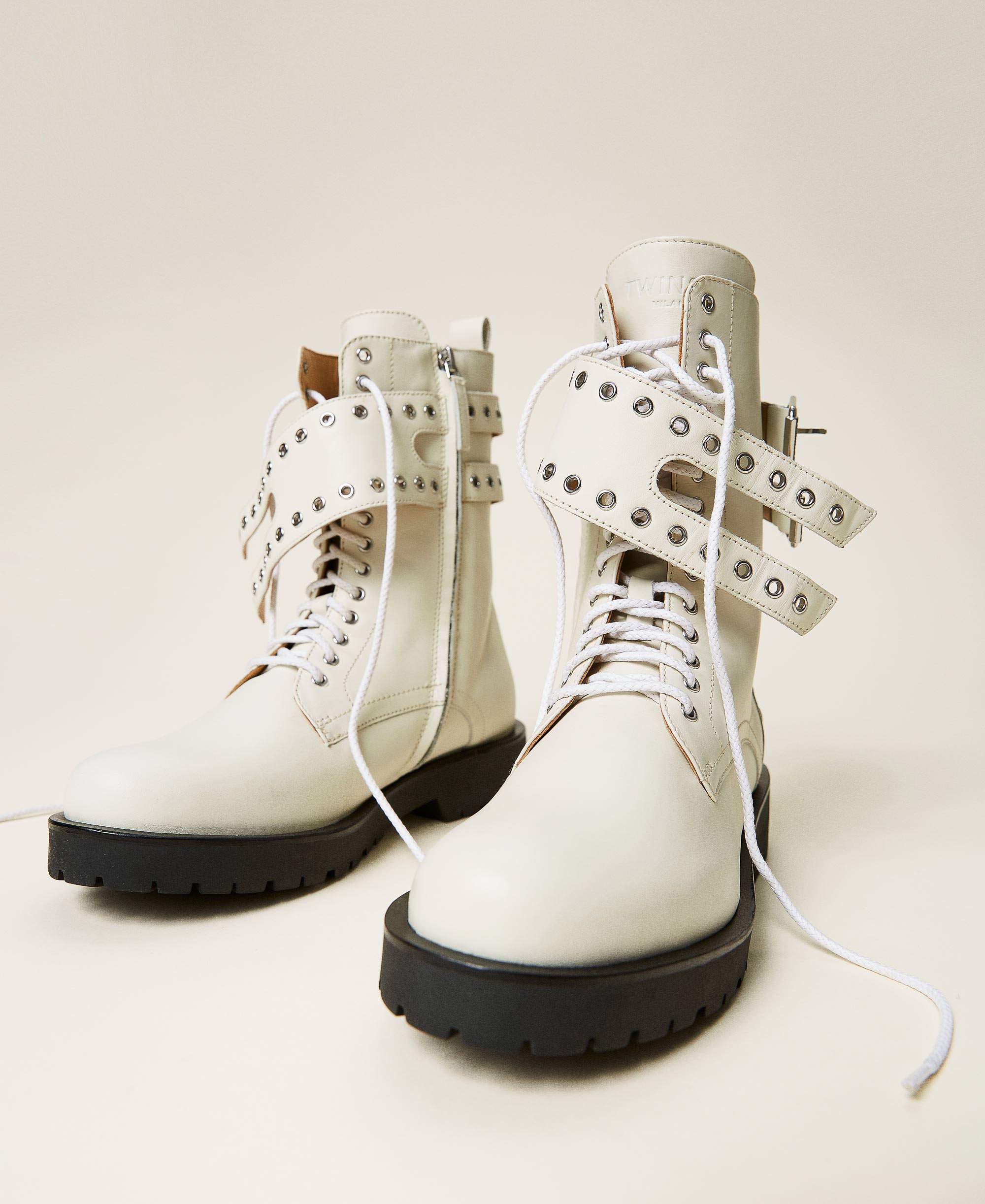 Combat boots with metal eyelets Woman, White TWINSET Milano