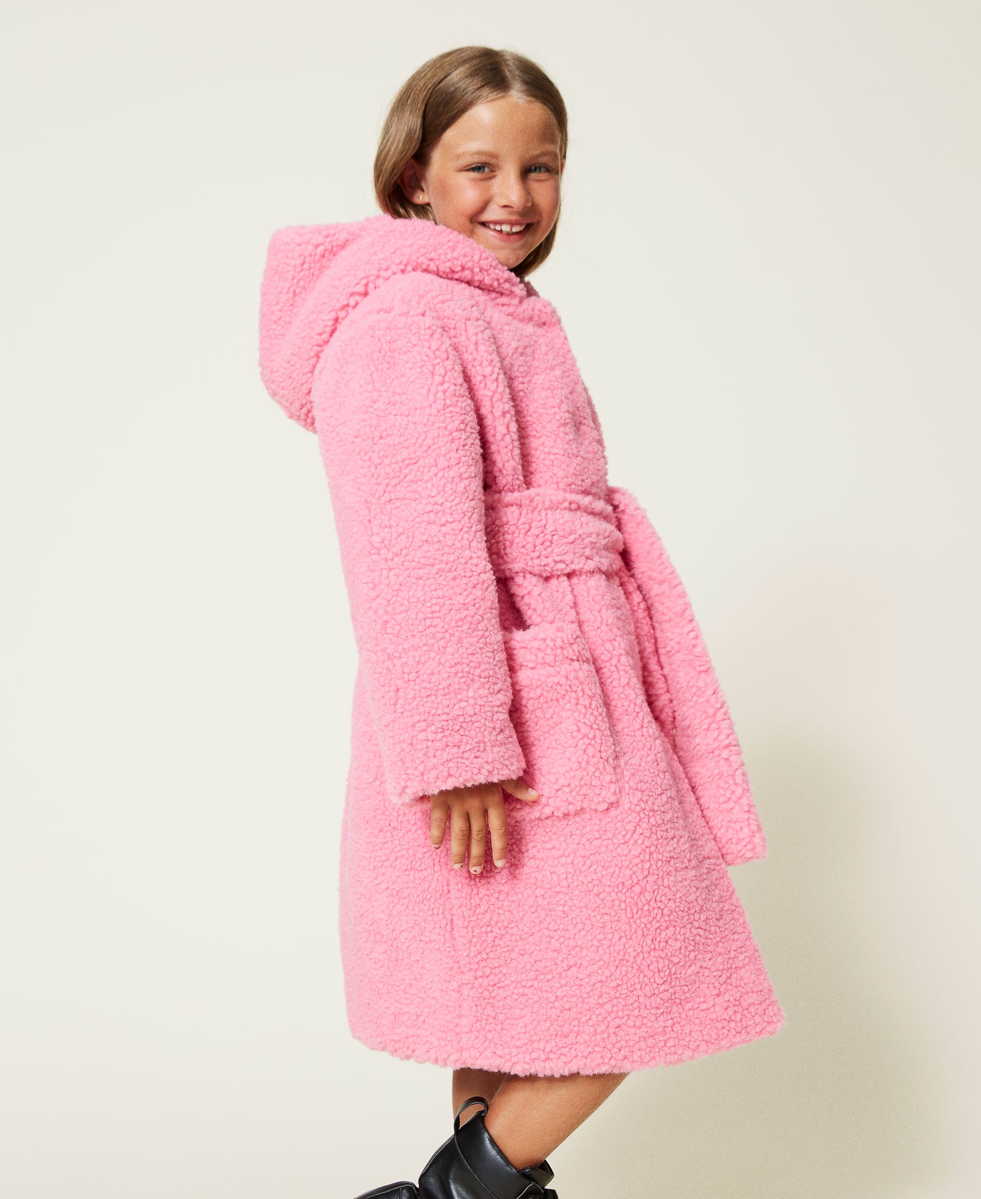 Faux fur long coat Child, Pink | TWINSET Milano