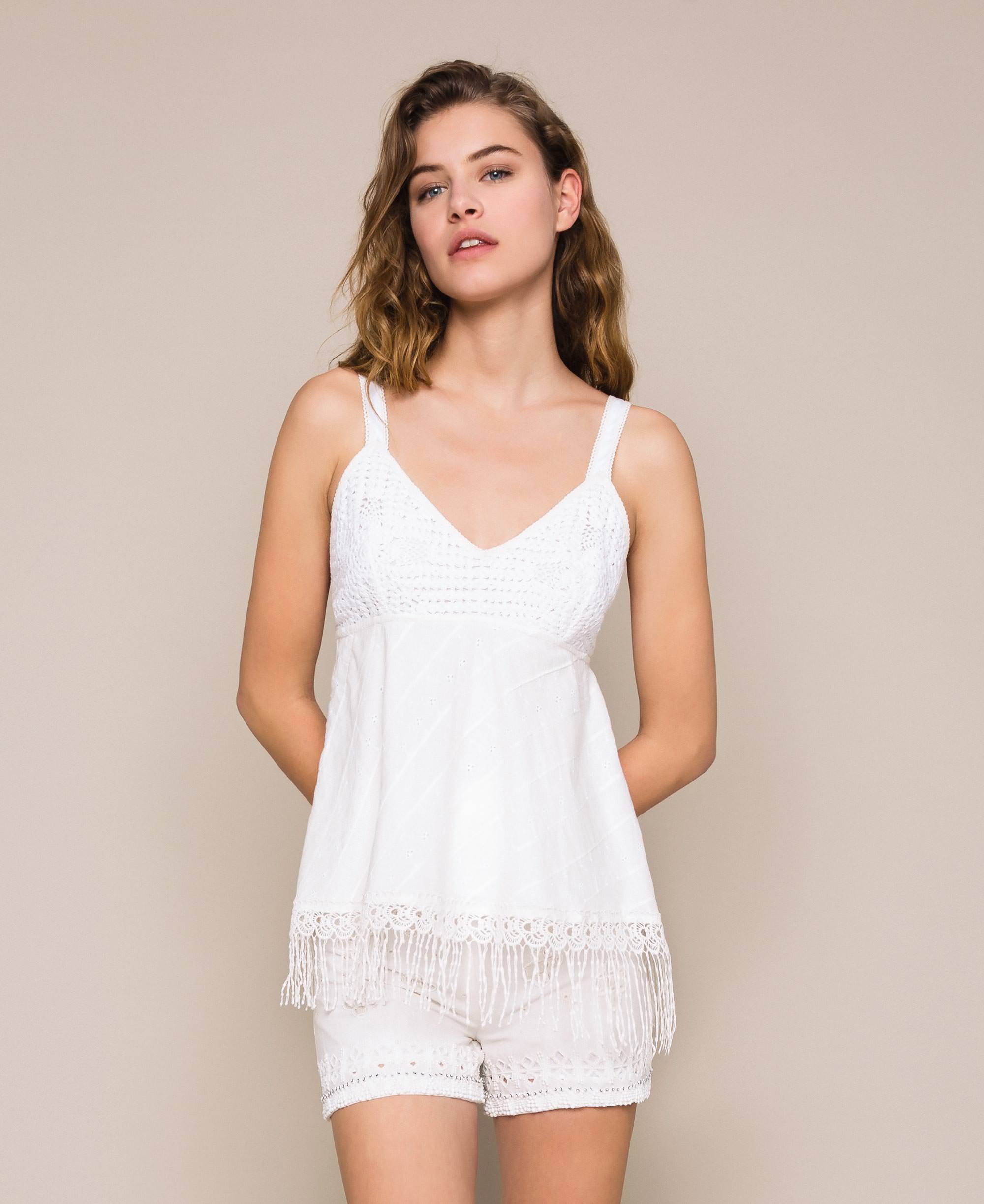 white cotton crochet top