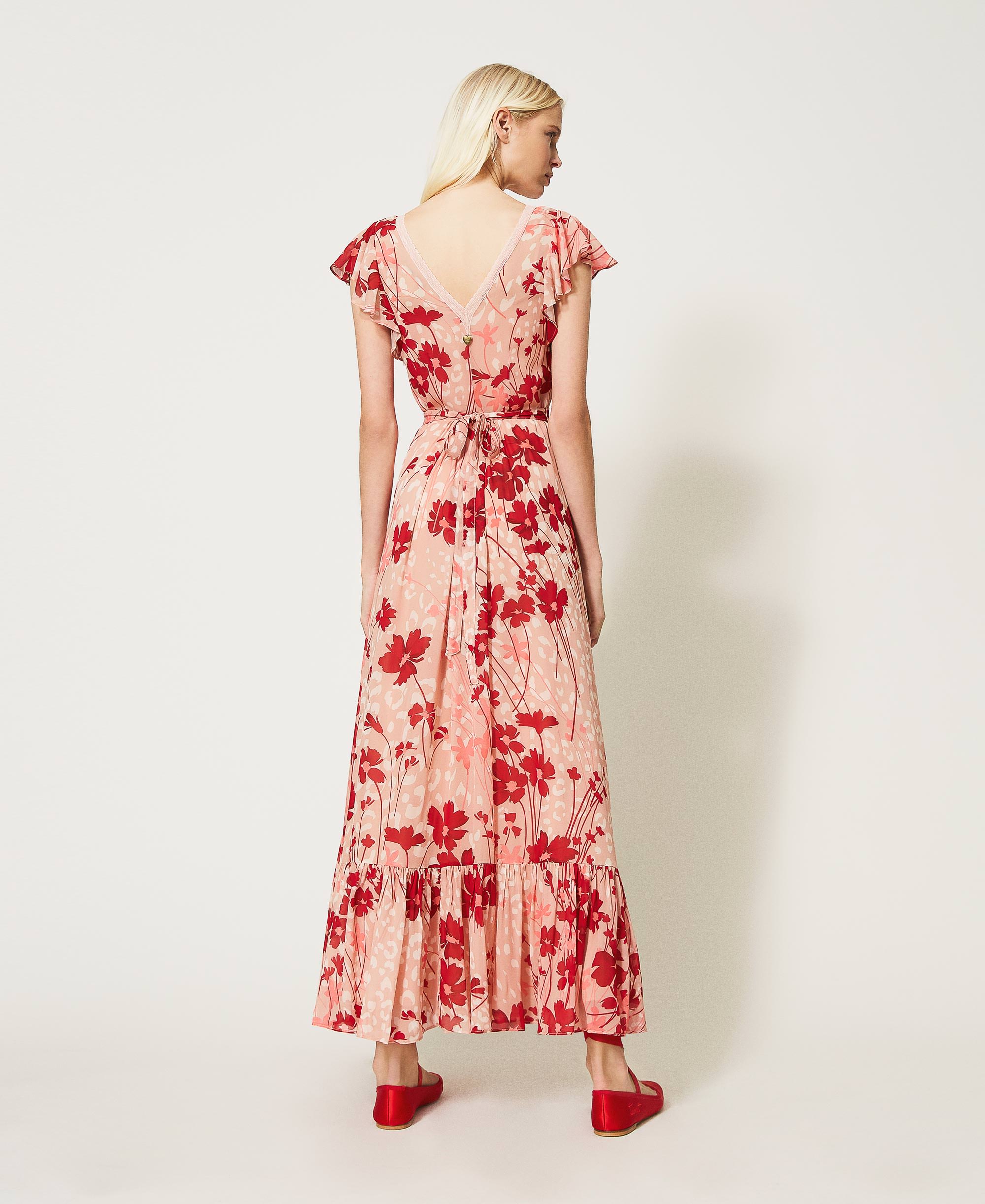 Floral georgette long dress Woman, Red | TWINSET Milano