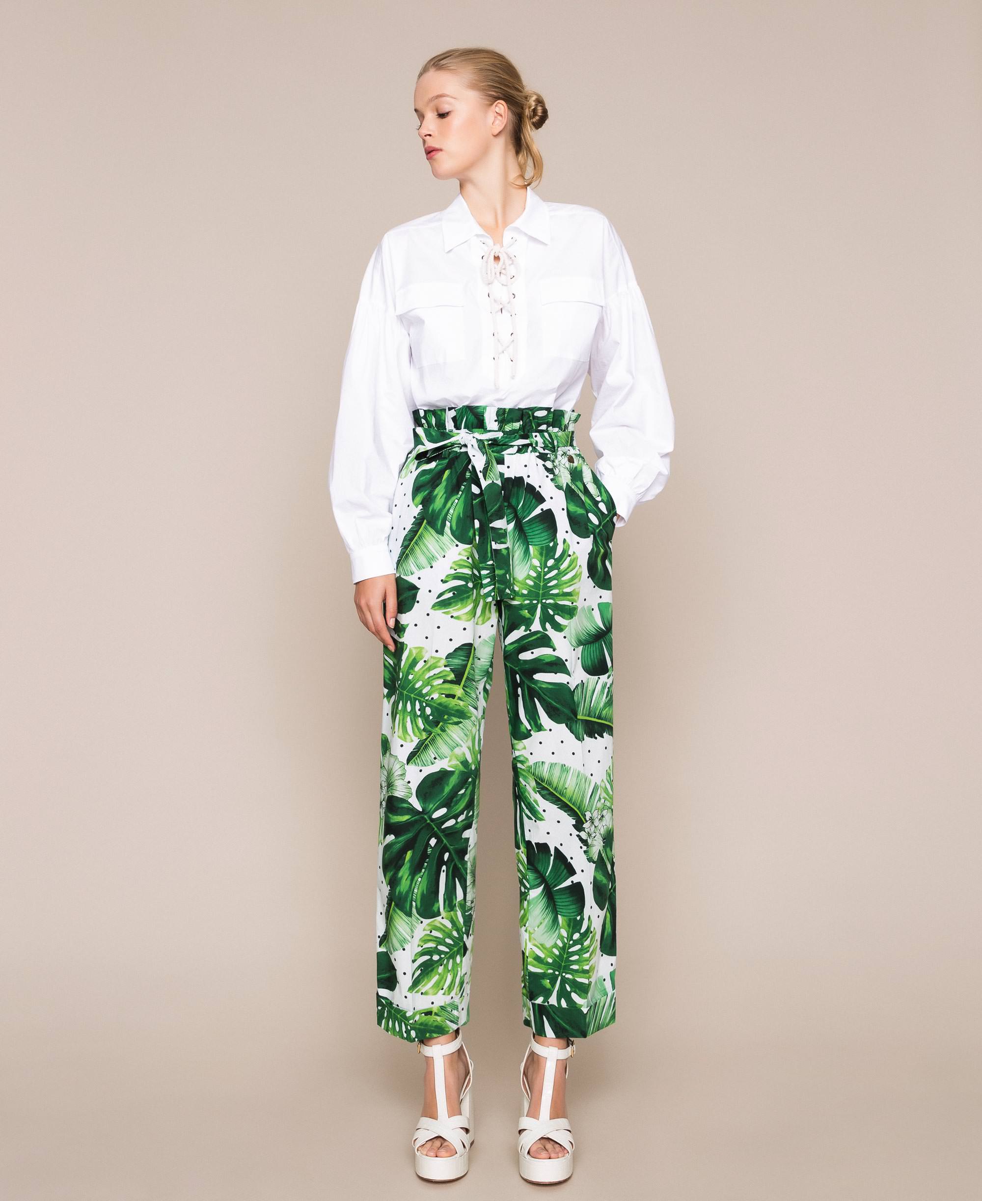 Pantalon taille haute en popeline imprimée Femme, Vert ...