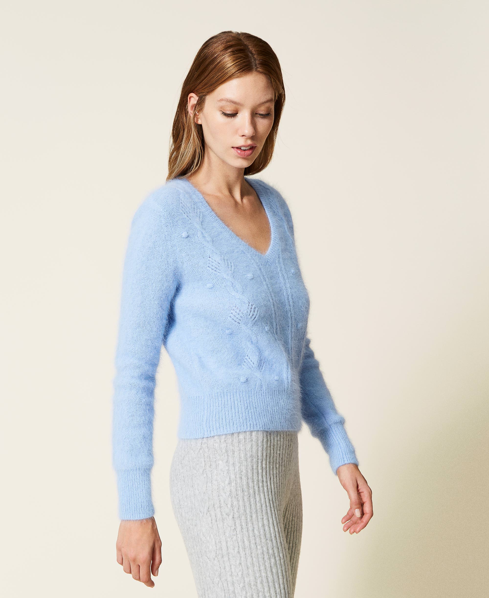 Angora blend jumper with cable knit Woman, Purple | TWINSET Milano