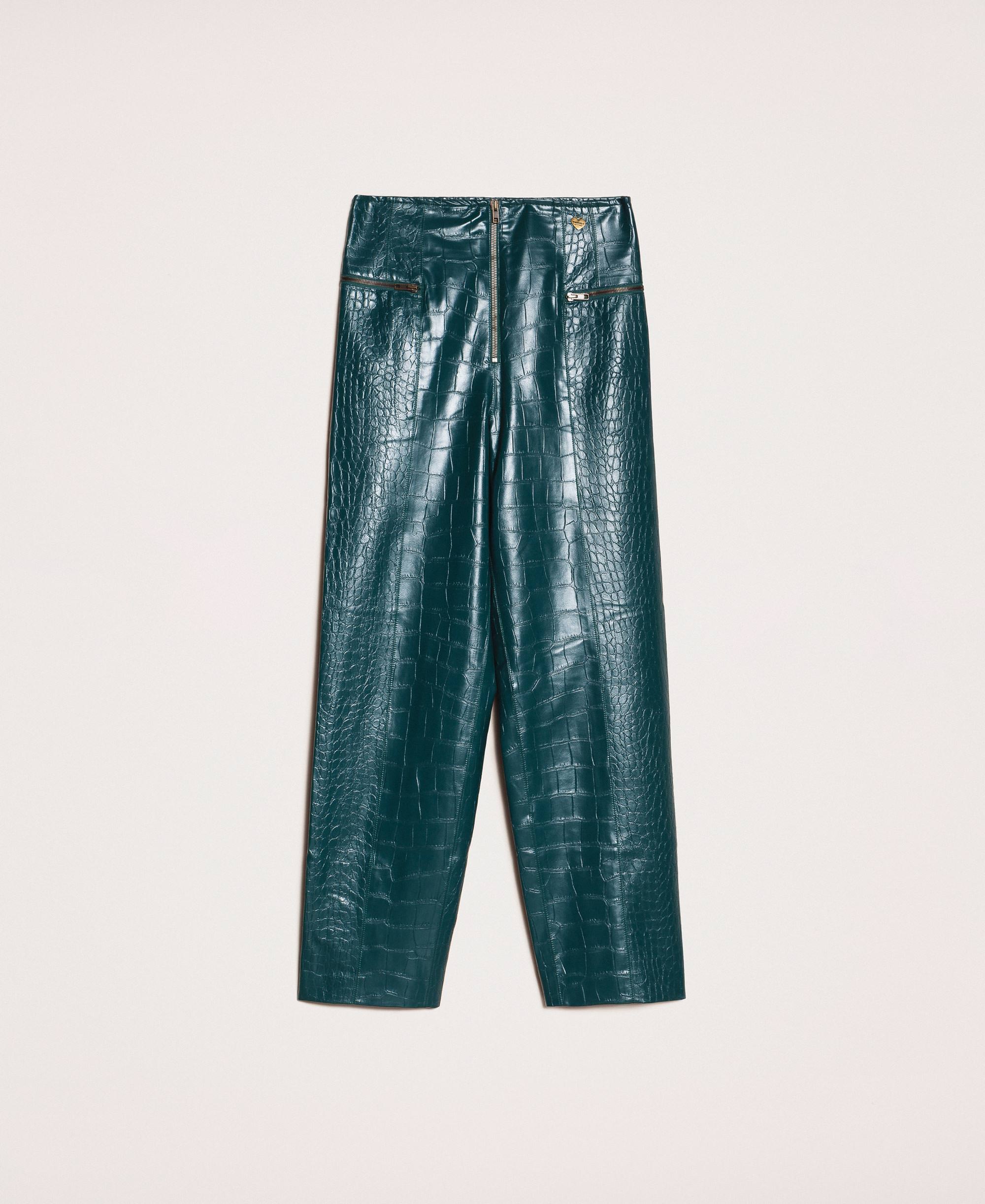 green leather look trousers