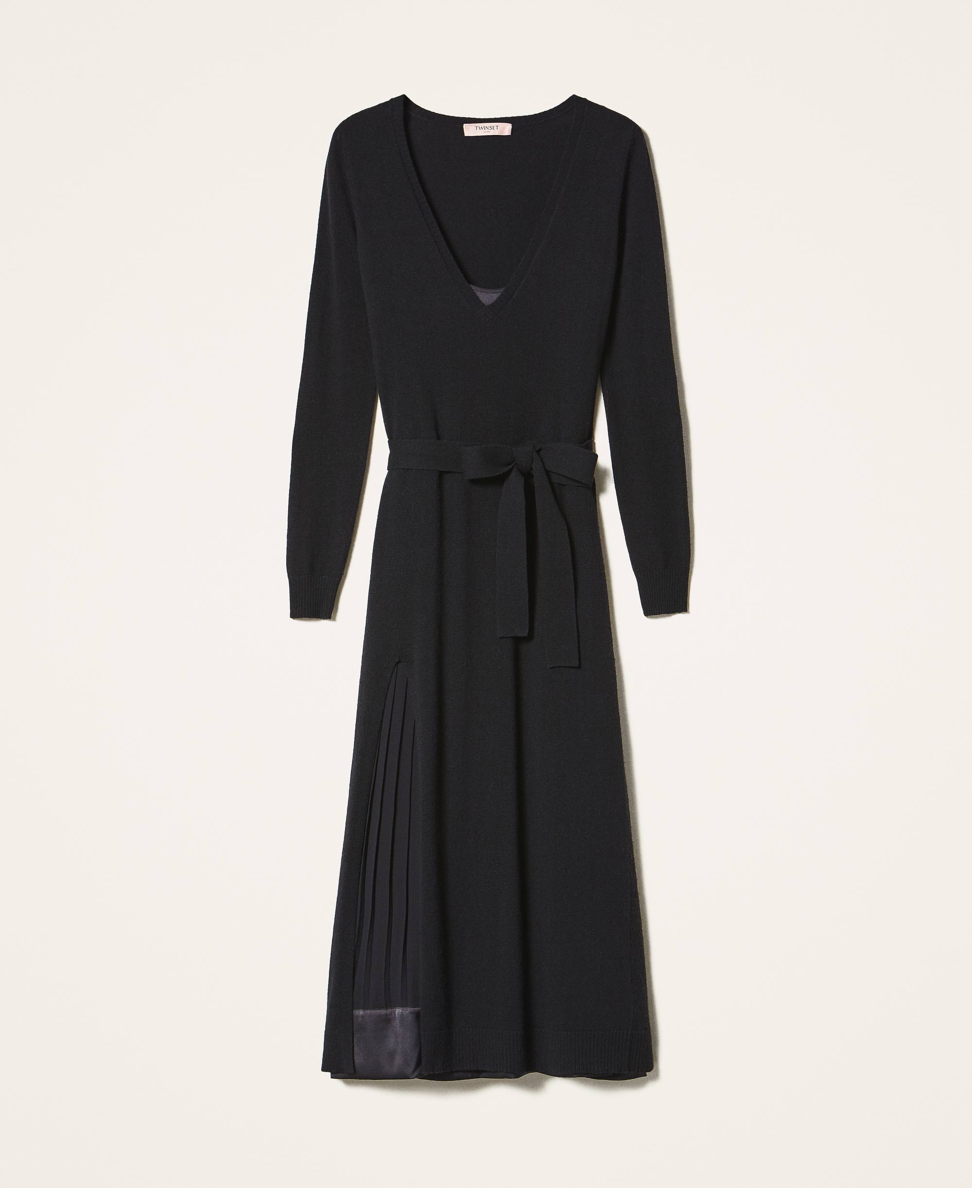 Wool blend dress with slip Woman, Black | TWINSET Milano