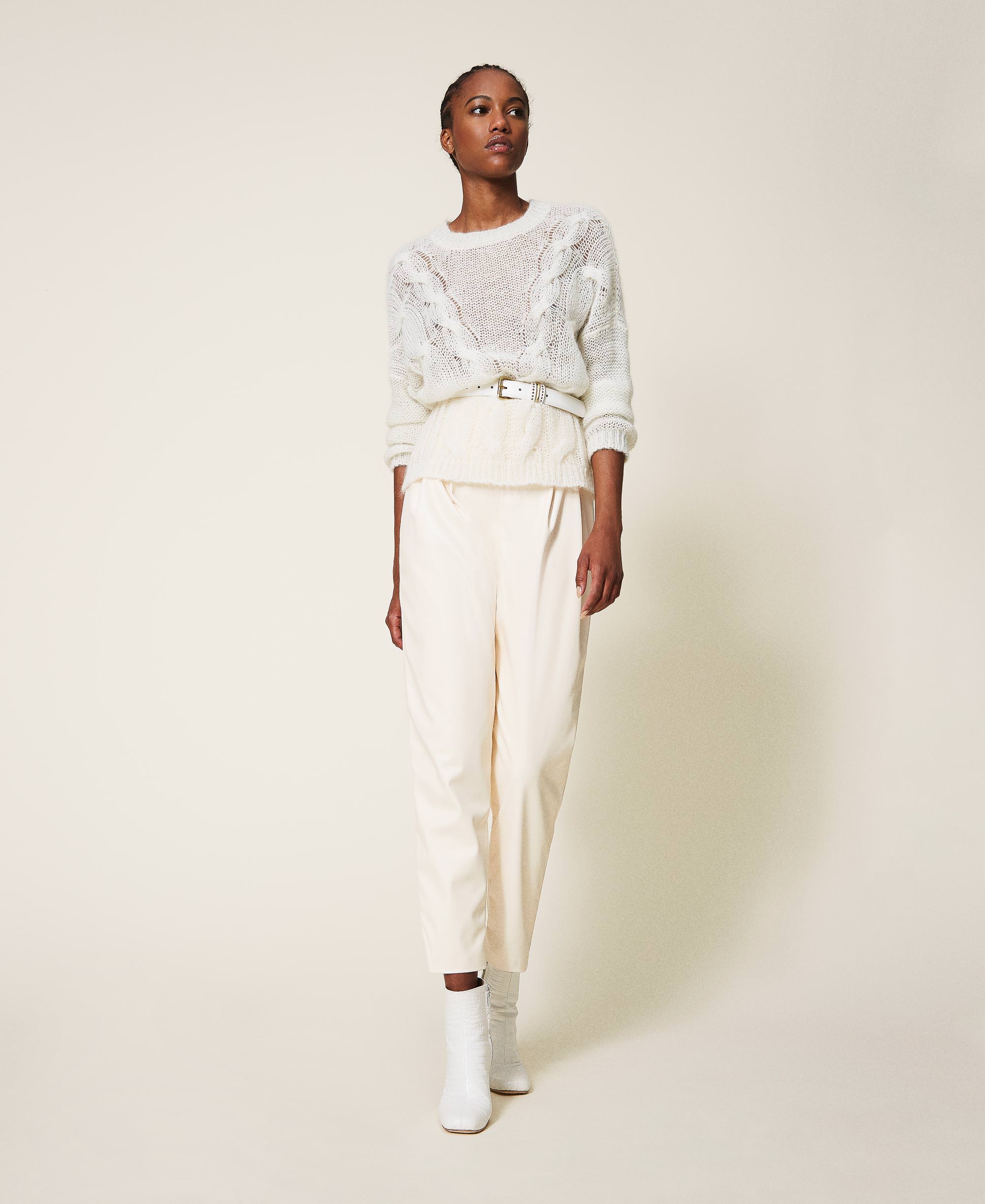 white leather look trousers