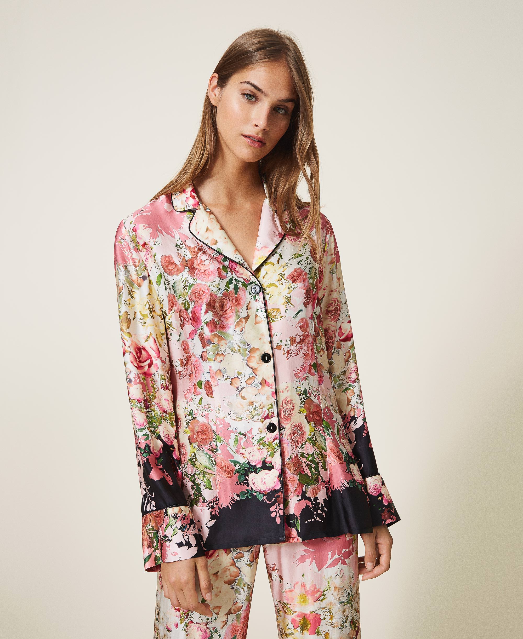 Floral Print Satin Shirts Woman Pink Twinset Milano