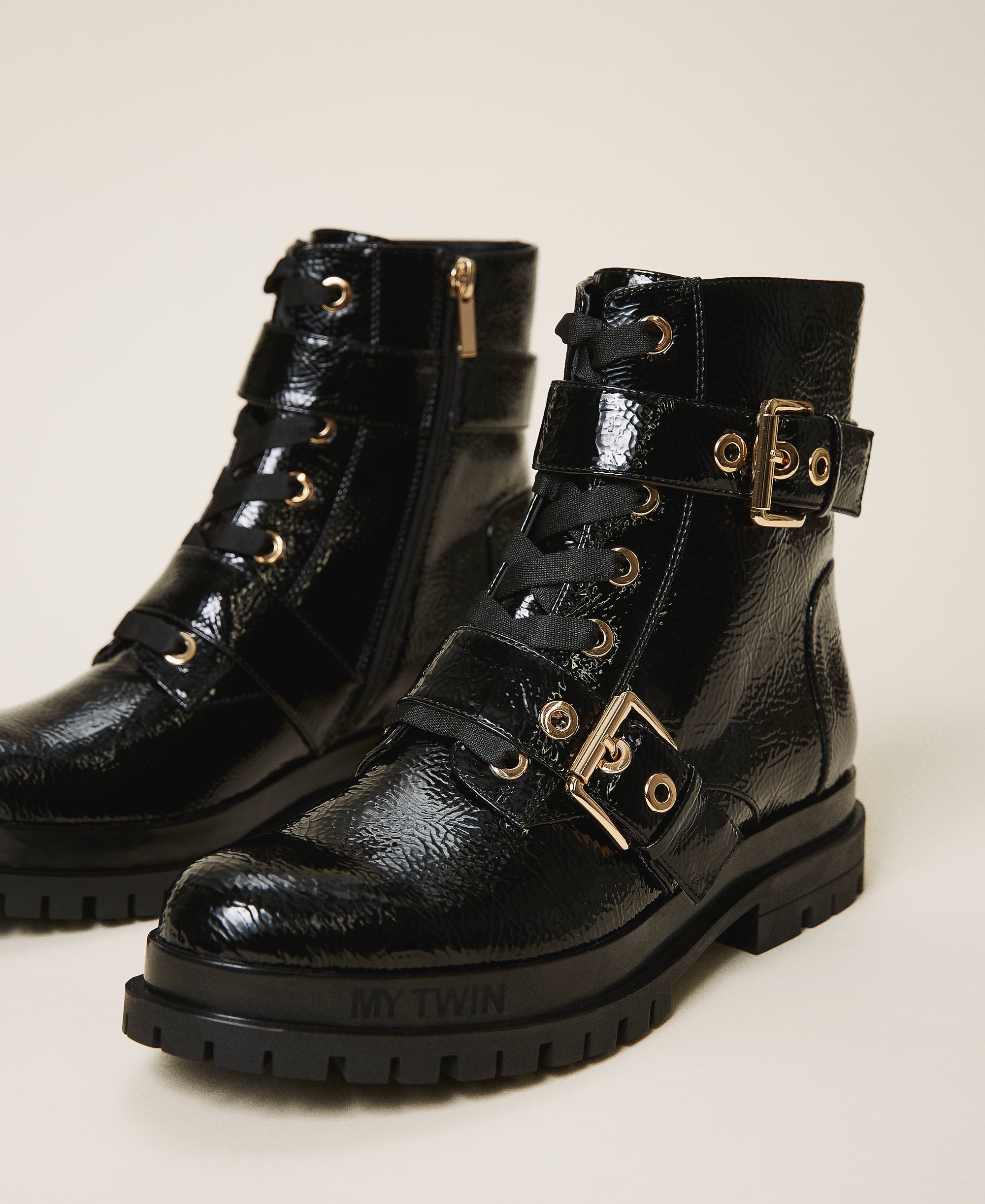 Patent leather biker boots