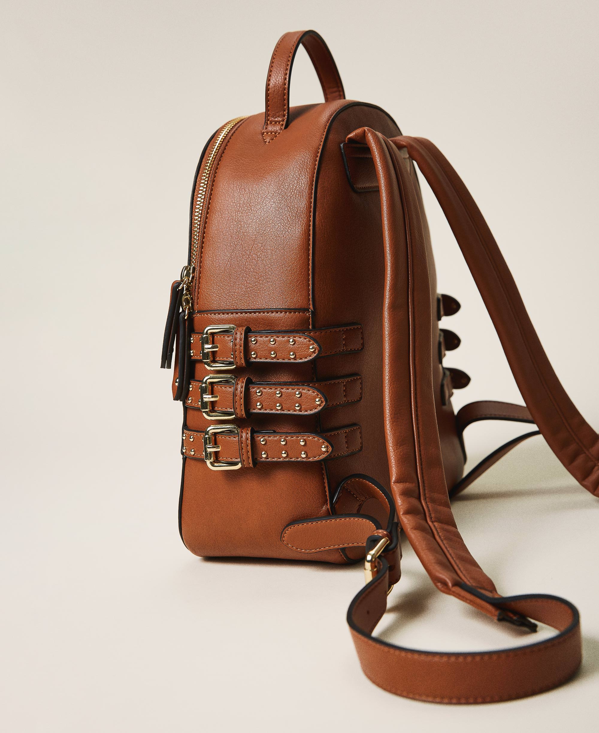 Faux leather backpack with straps Woman, Brown TWINSET Milano