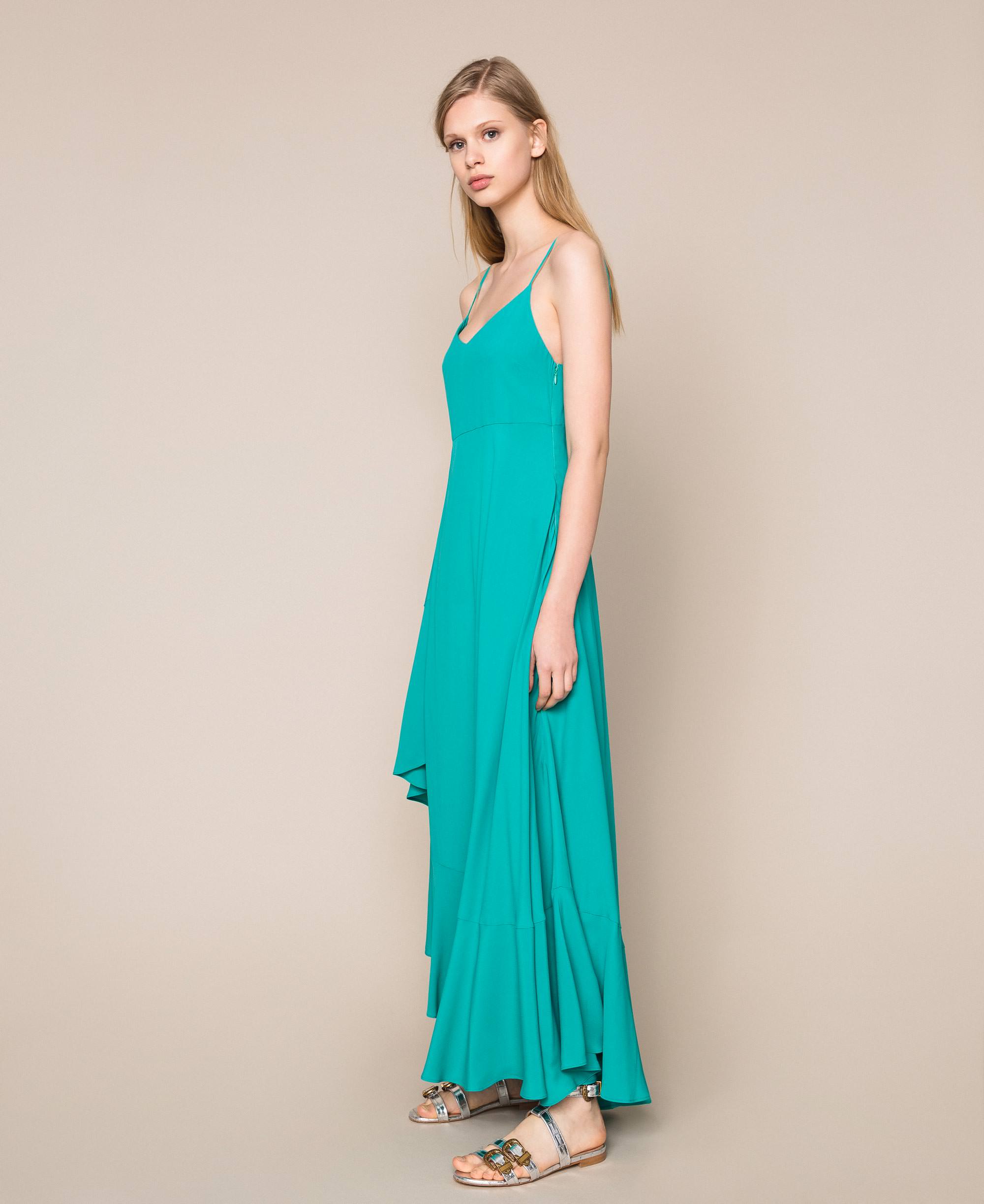 Robe longue en crêpe de Chine de soie mélangée Femme, Vert ...