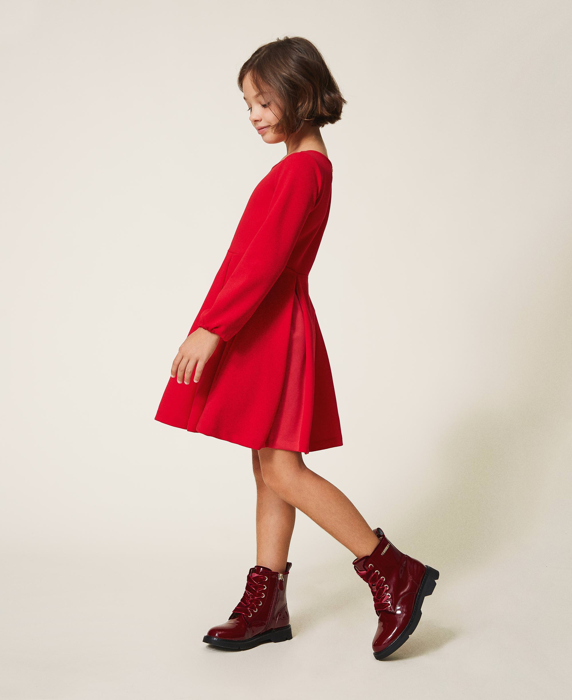 red long sleeve satin dress