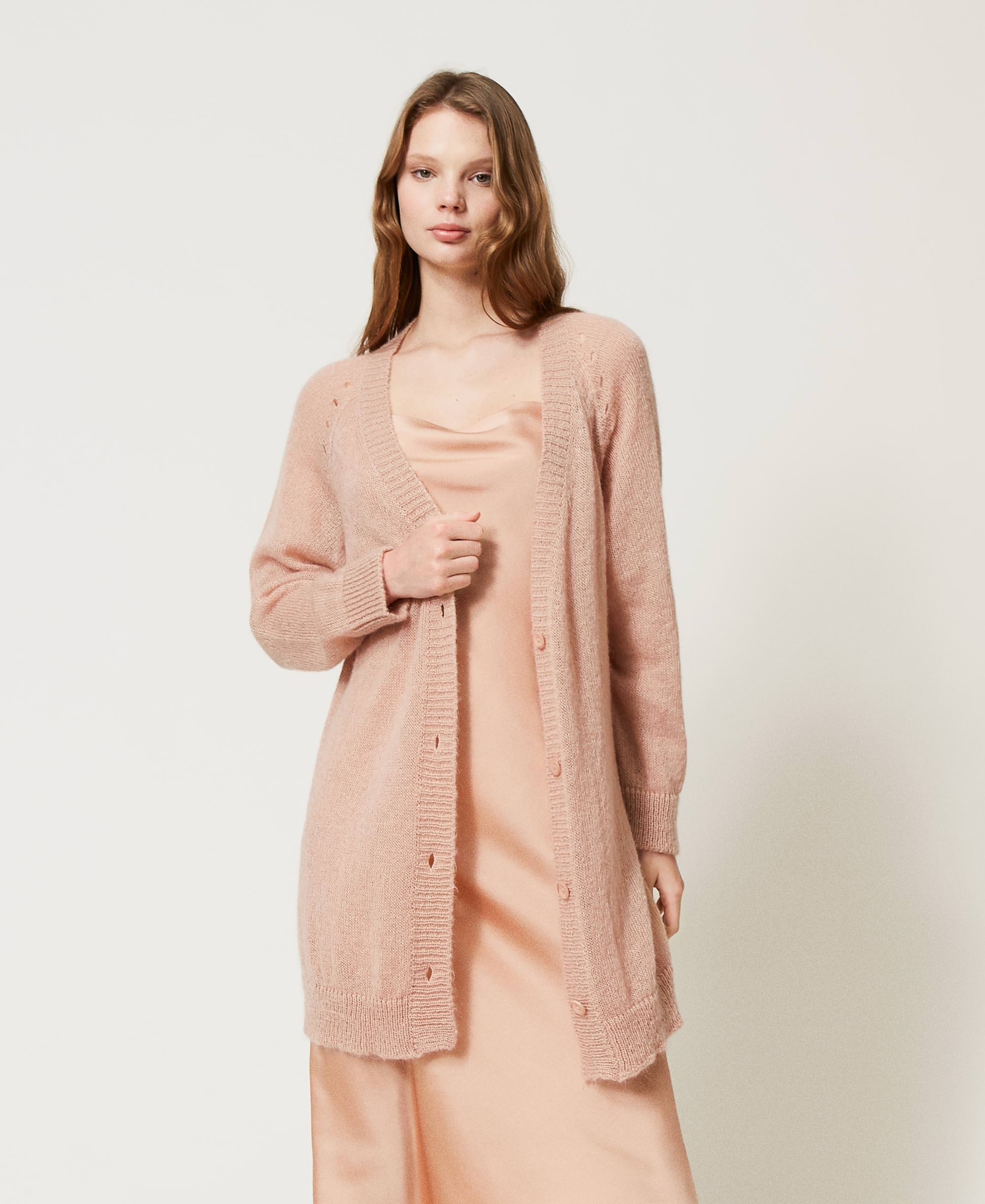 Mohair blend maxi cardigan Woman, Beige | TWINSET Milano