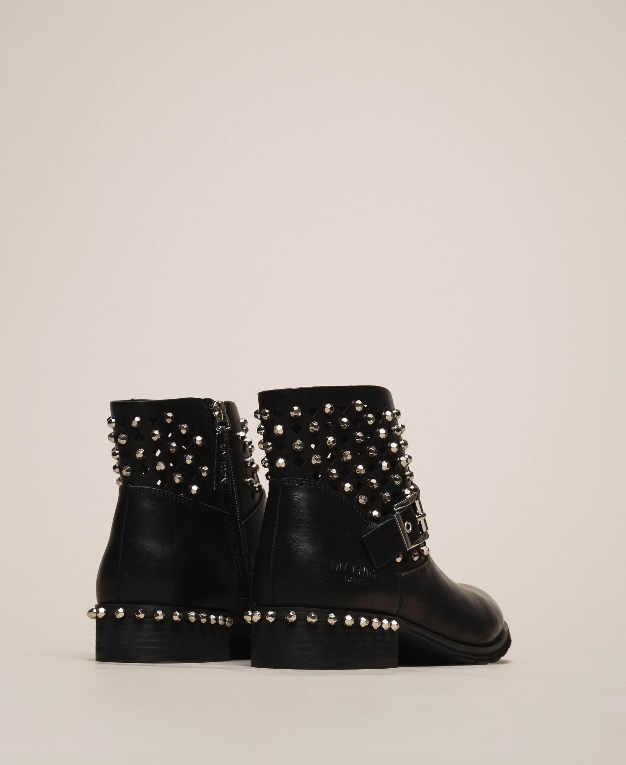 black leather boots with rhinestones