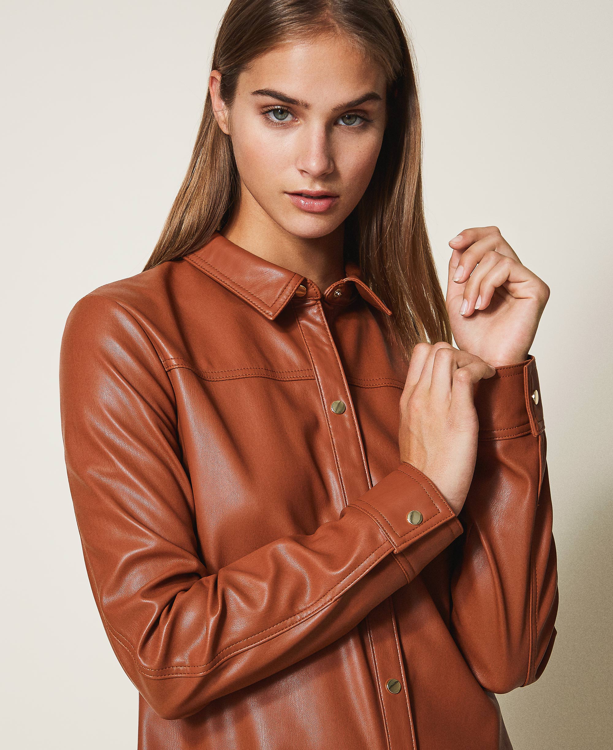 faux leather shirt dress