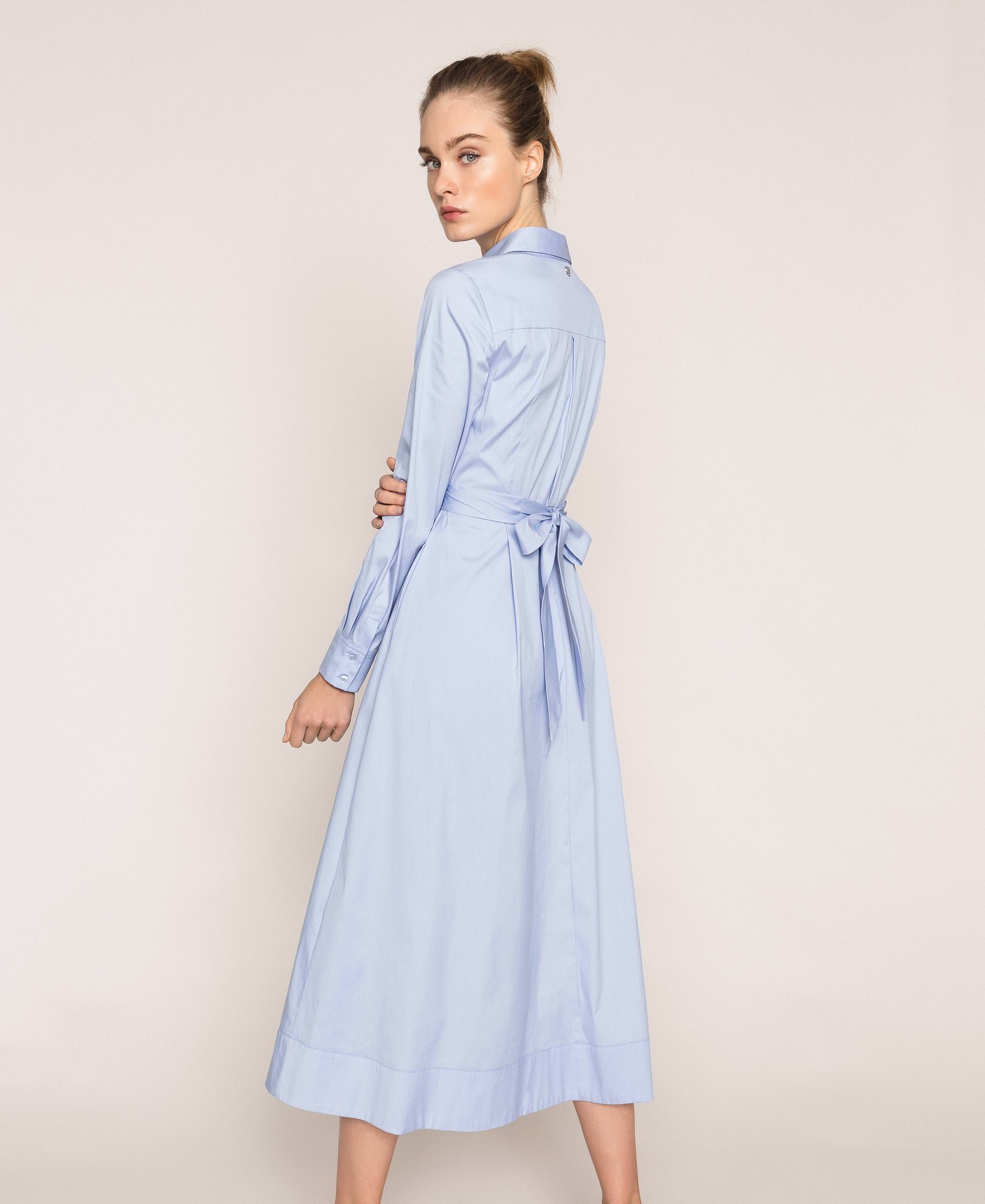 Long Poplin Shirt Dress Woman Blue Twinset Milano