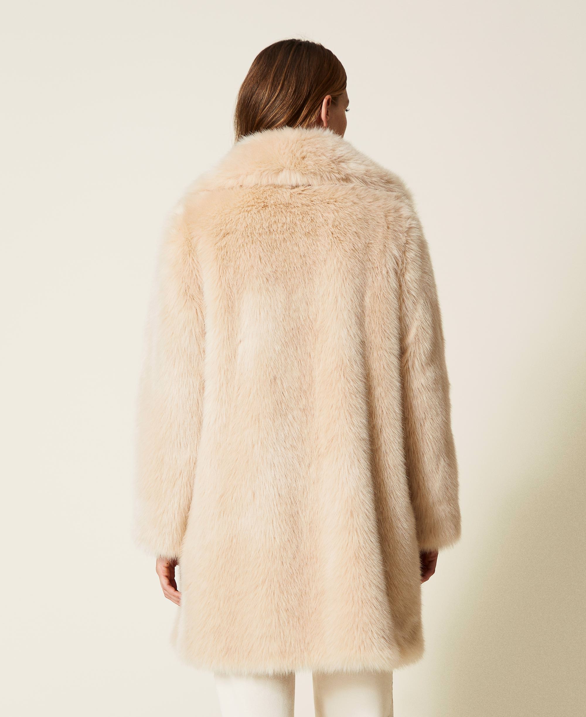 Double-breasted faux fur coat Woman, Beige | TWINSET Milano