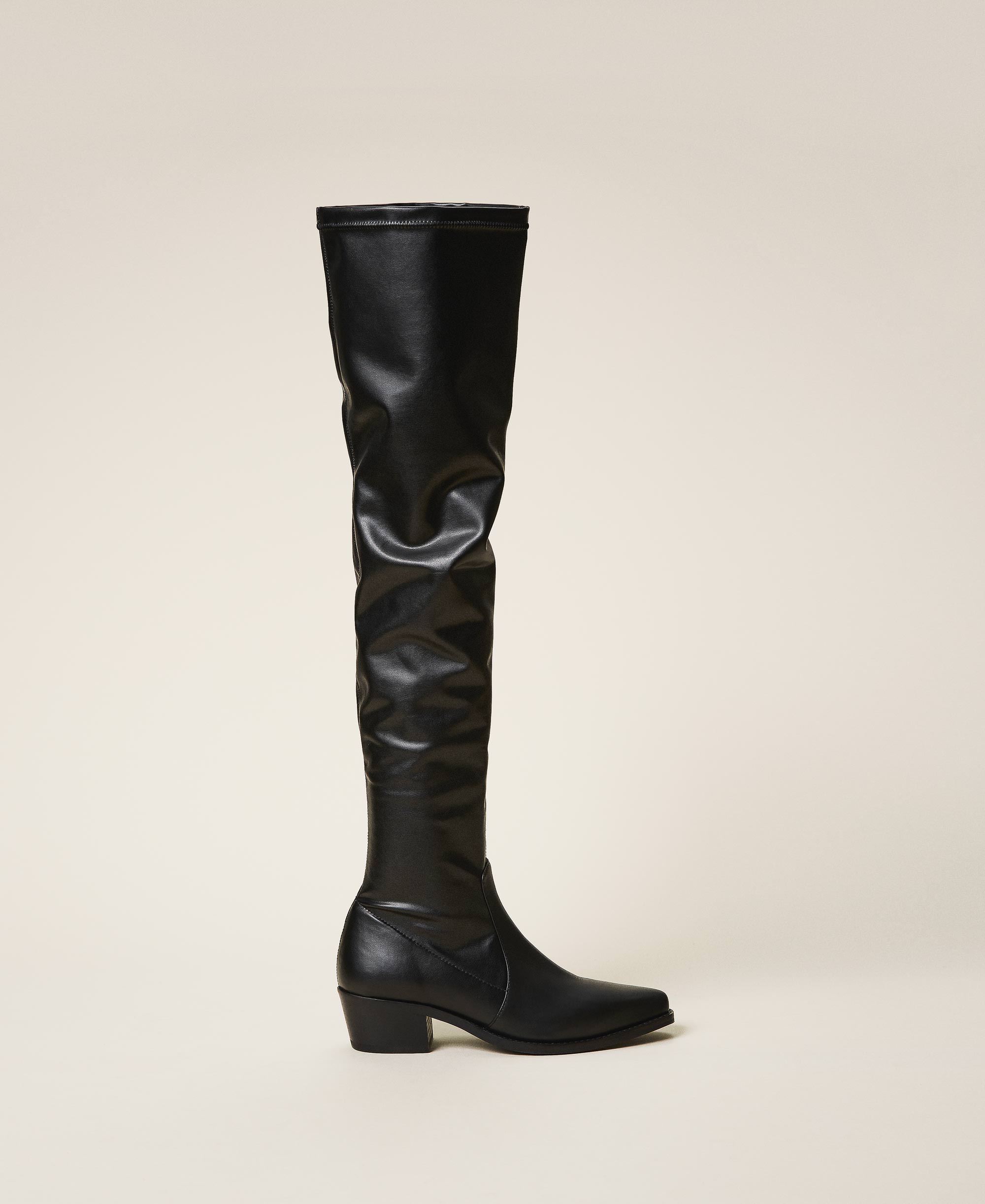 Bottes Cuissardes Avec Tige Stretch Femme, Noir | TWINSET Milano