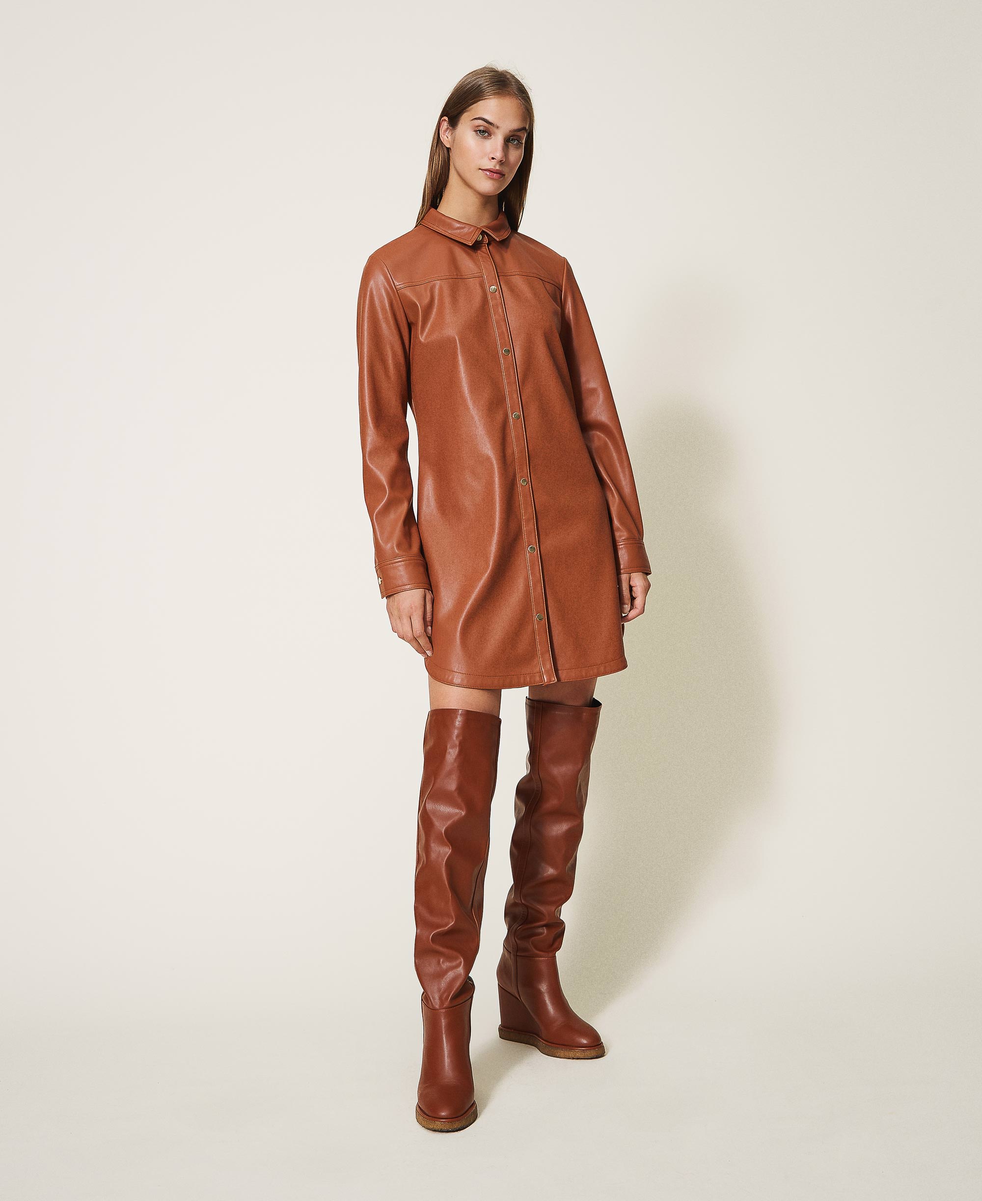 faux leather shirt dress