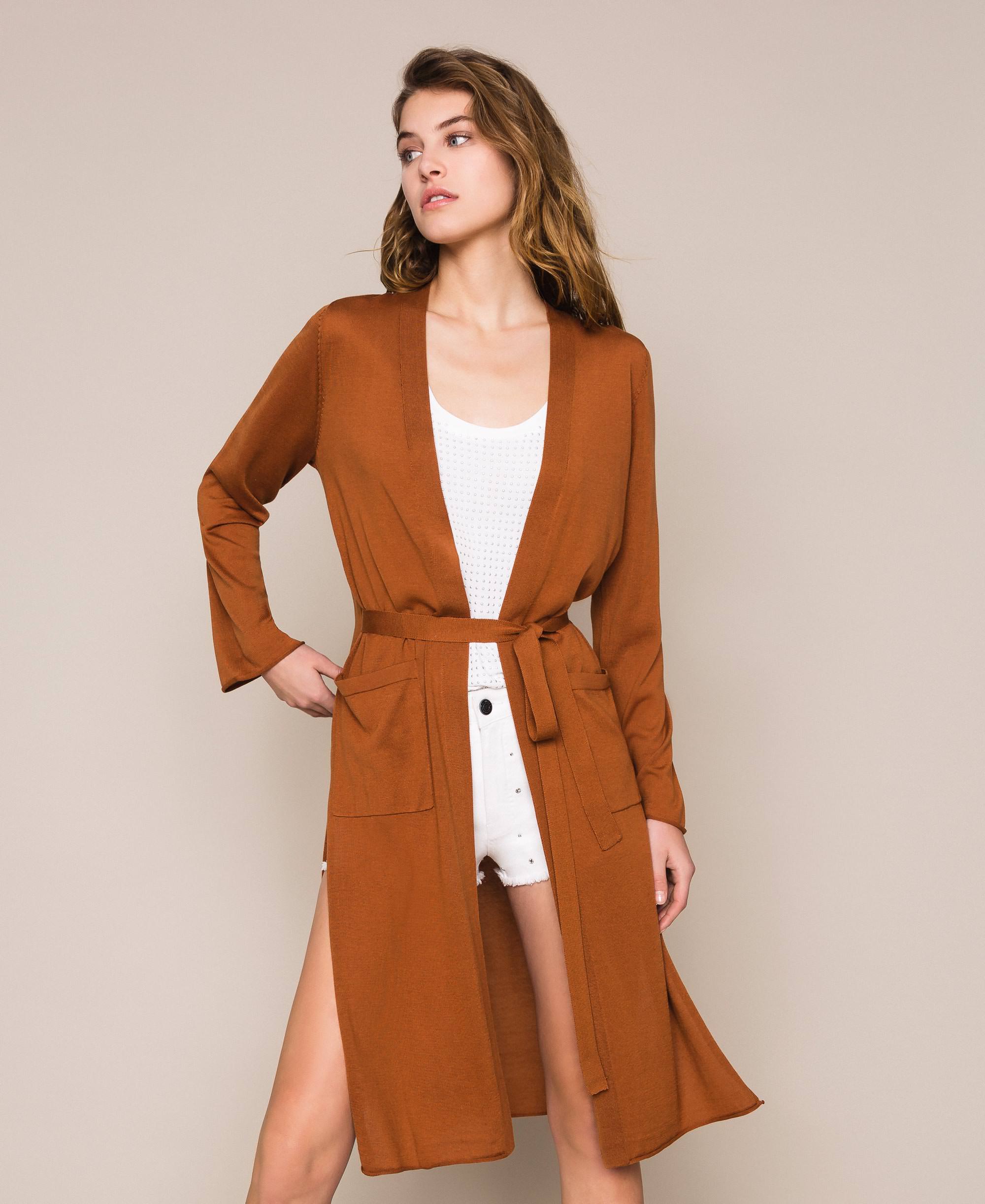  Maxi cardigan  en soie m lang e Femme Brun TWINSET Milano